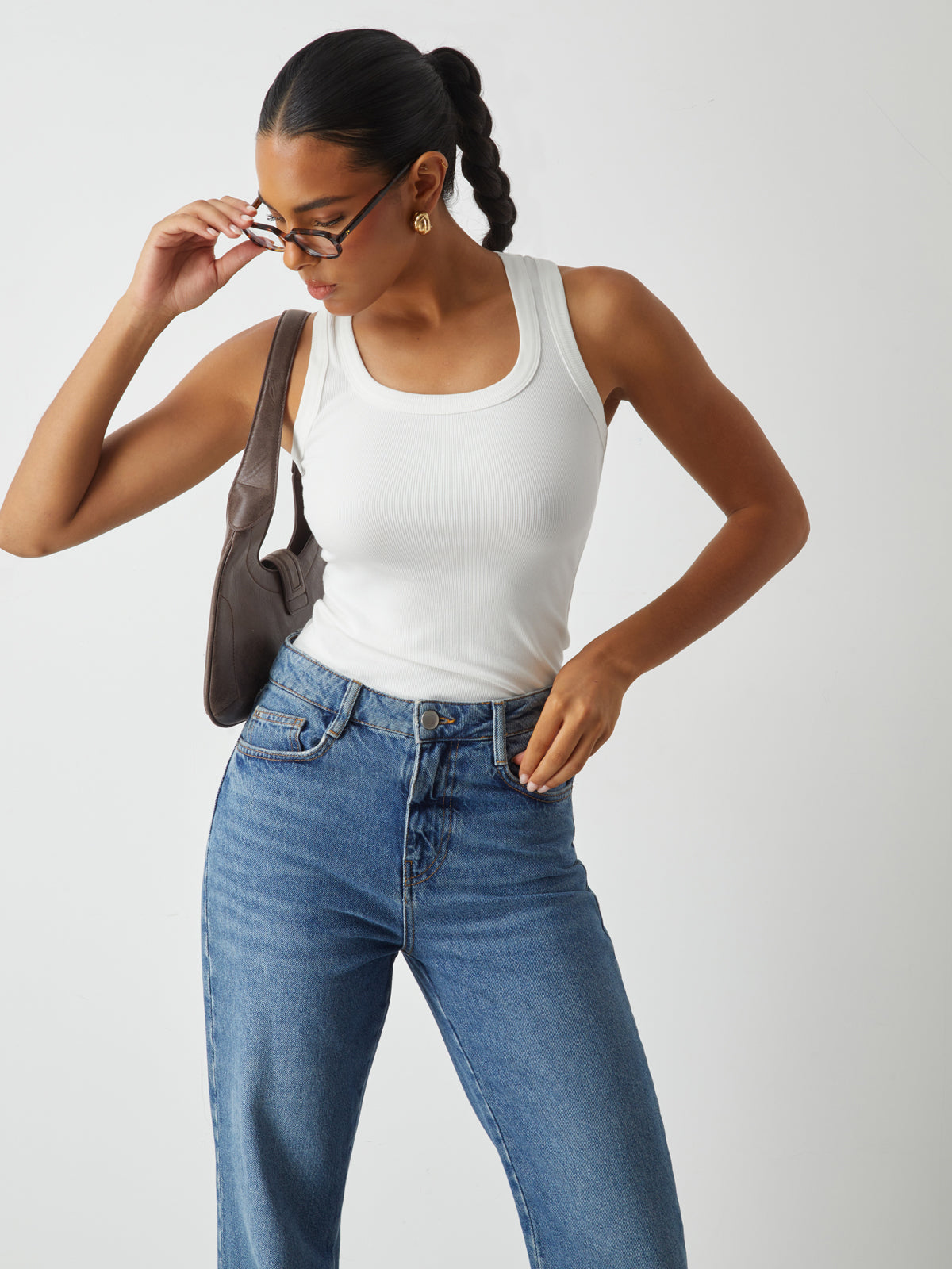 Ribbed Knit Crew Neck Tank Top-Massicos