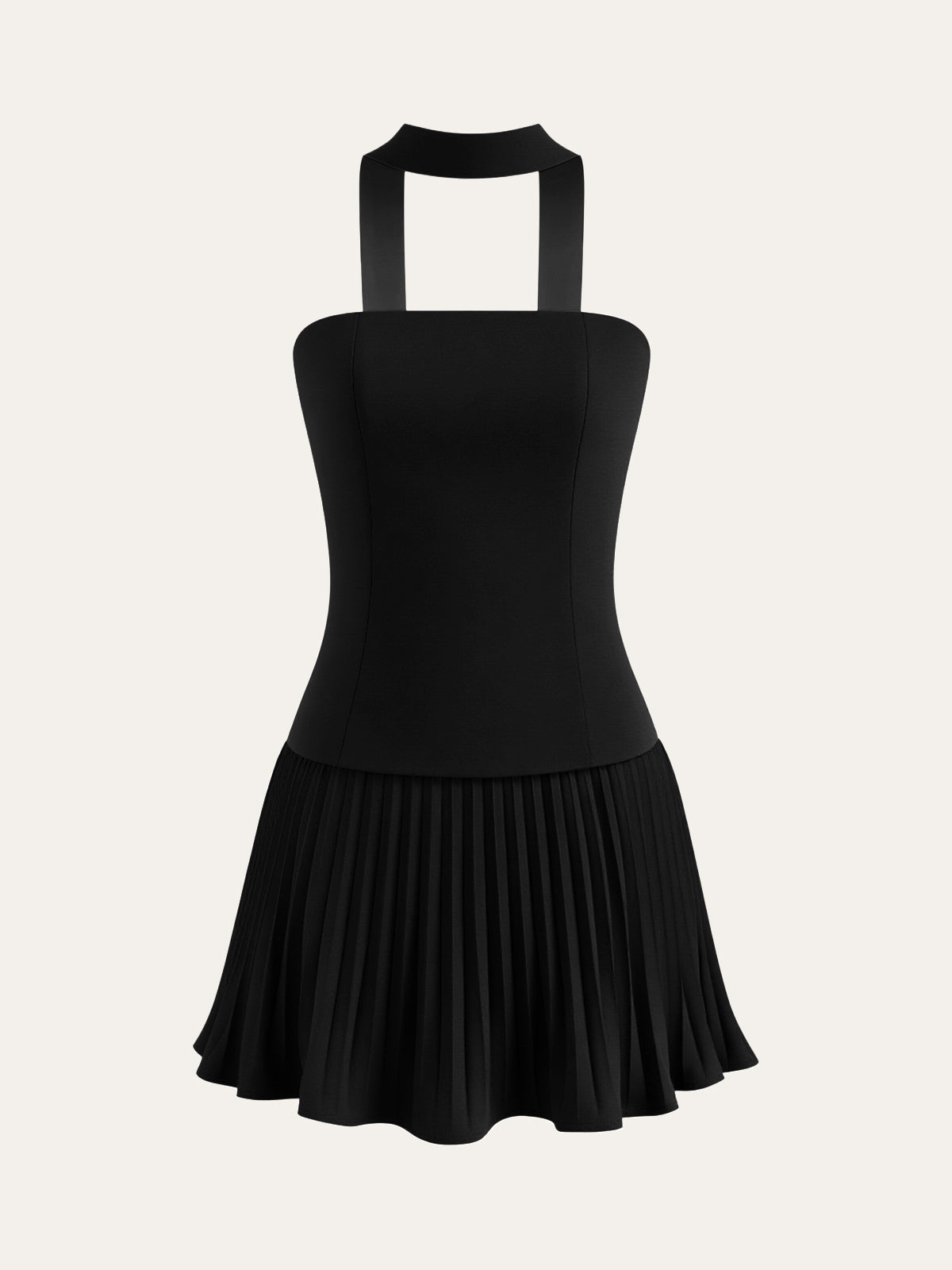 Halter Neck Strapless Pleated Mini Dress-Massicos