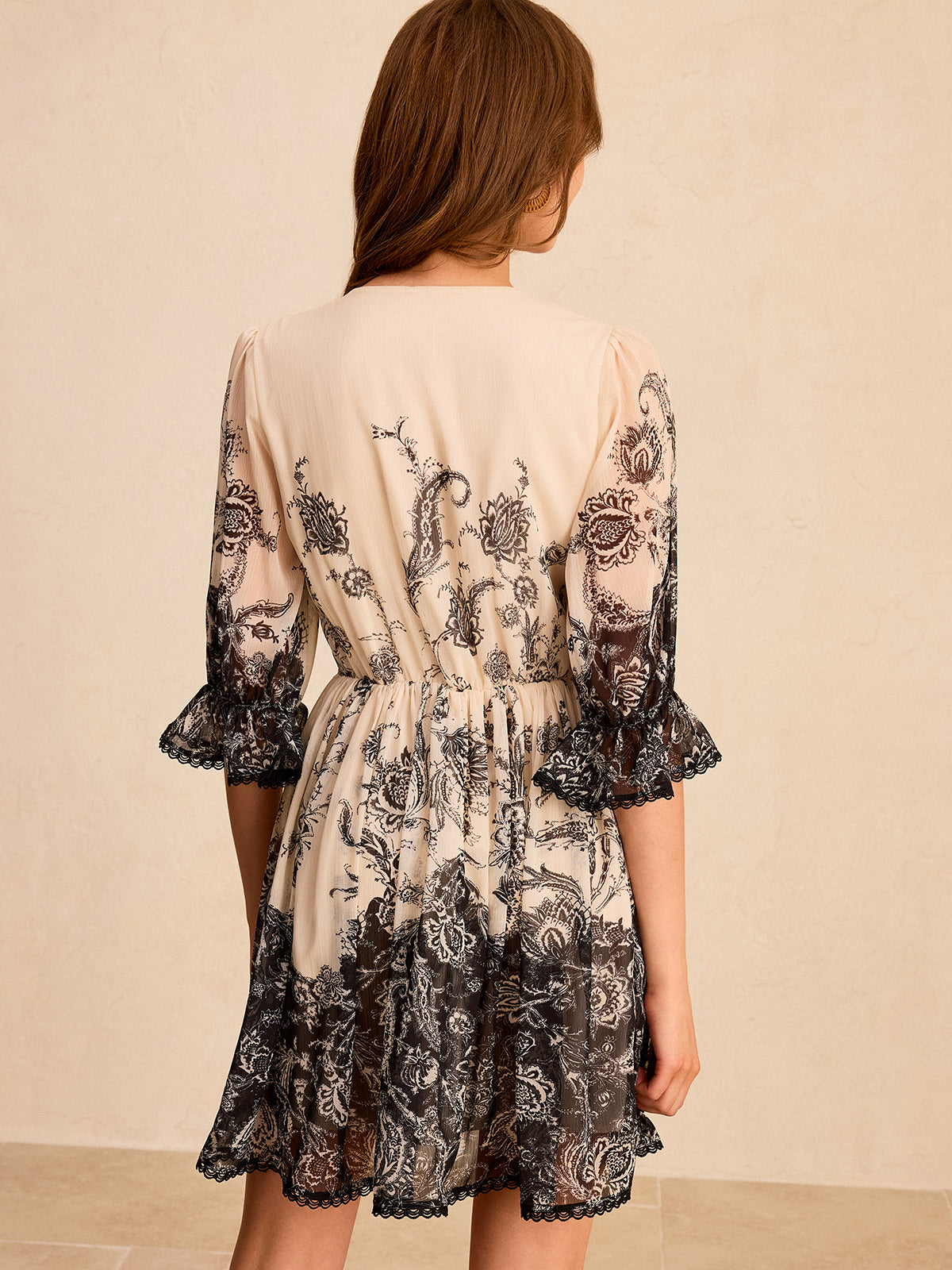Print Deep V-Neck Mini Dress-Massicos