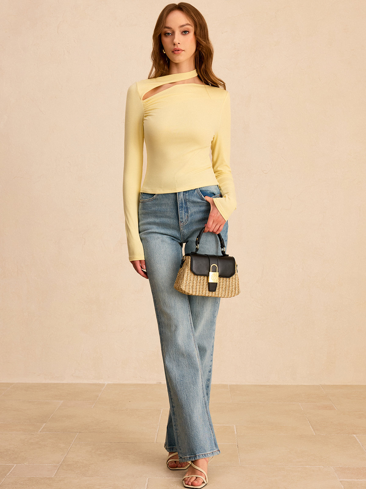 Asymmetric Cut-Out Ruched Long Sleeve Blouse-Massicos
