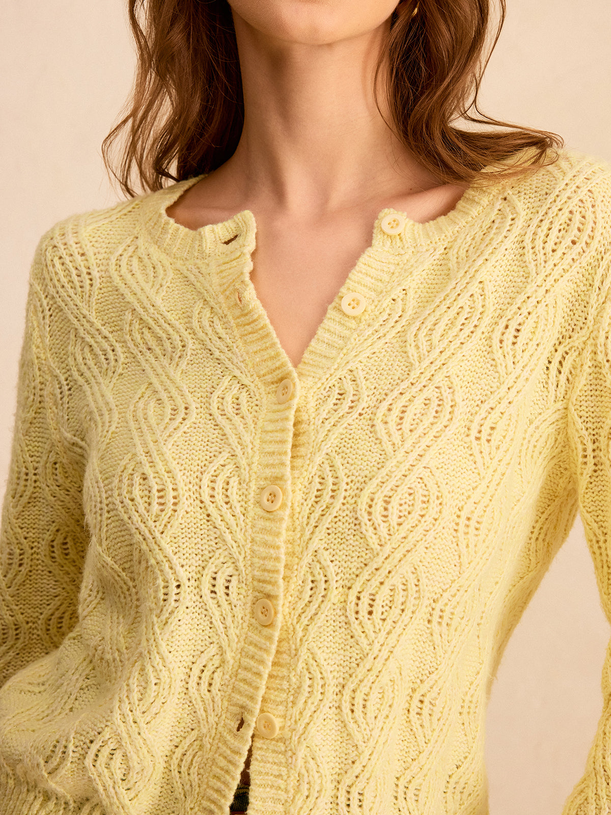 Cable-Knit Button-Front Cardigan-Massicos
