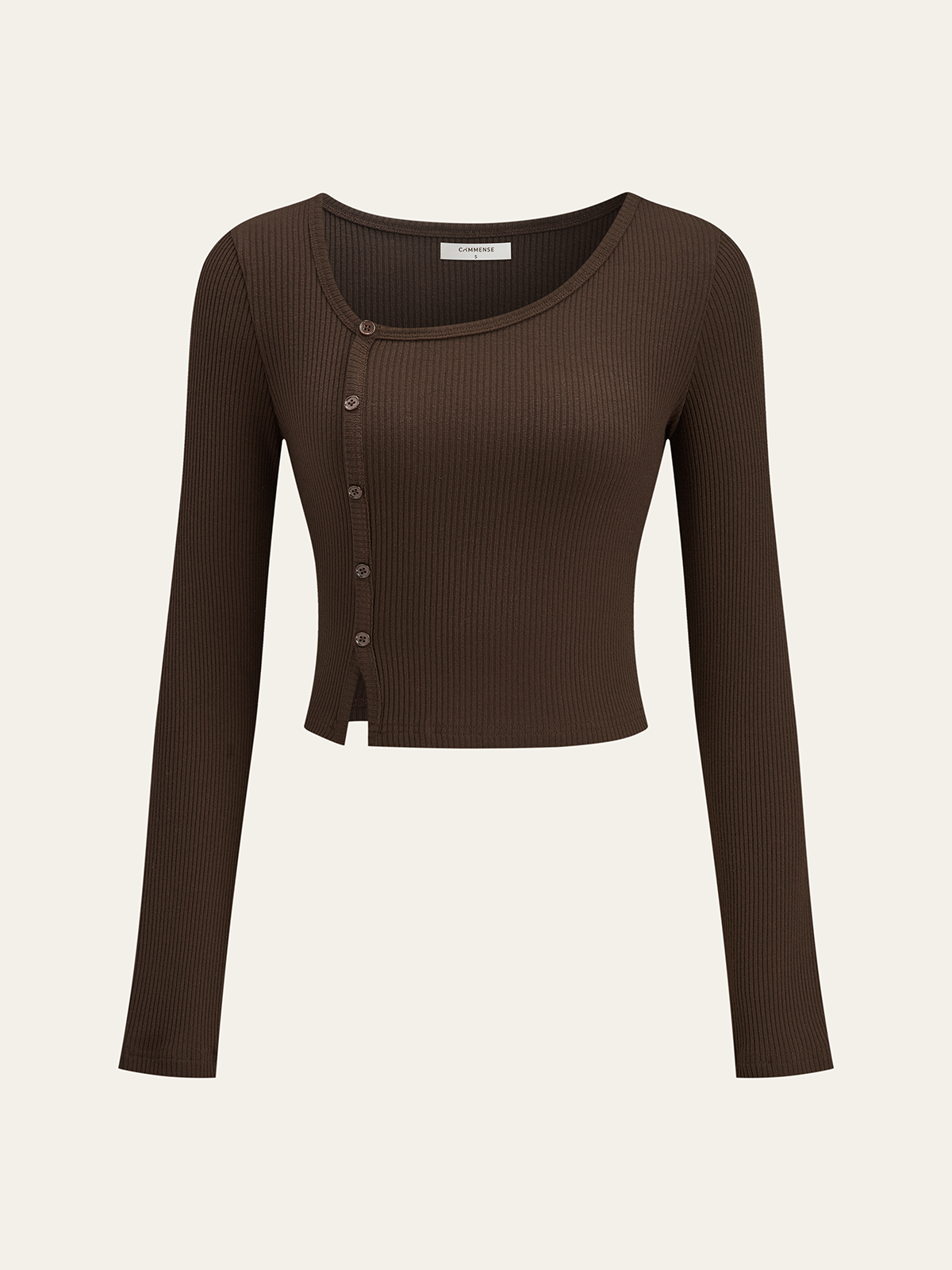 Asymmetric Button Detail Ribbed T-Shirt-Massicos