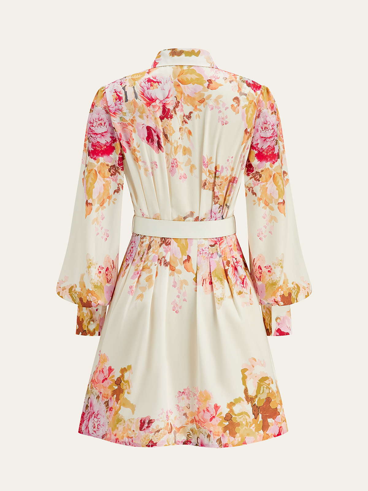 Floral Print Pleated Shirt Dress with Belt-Massicos