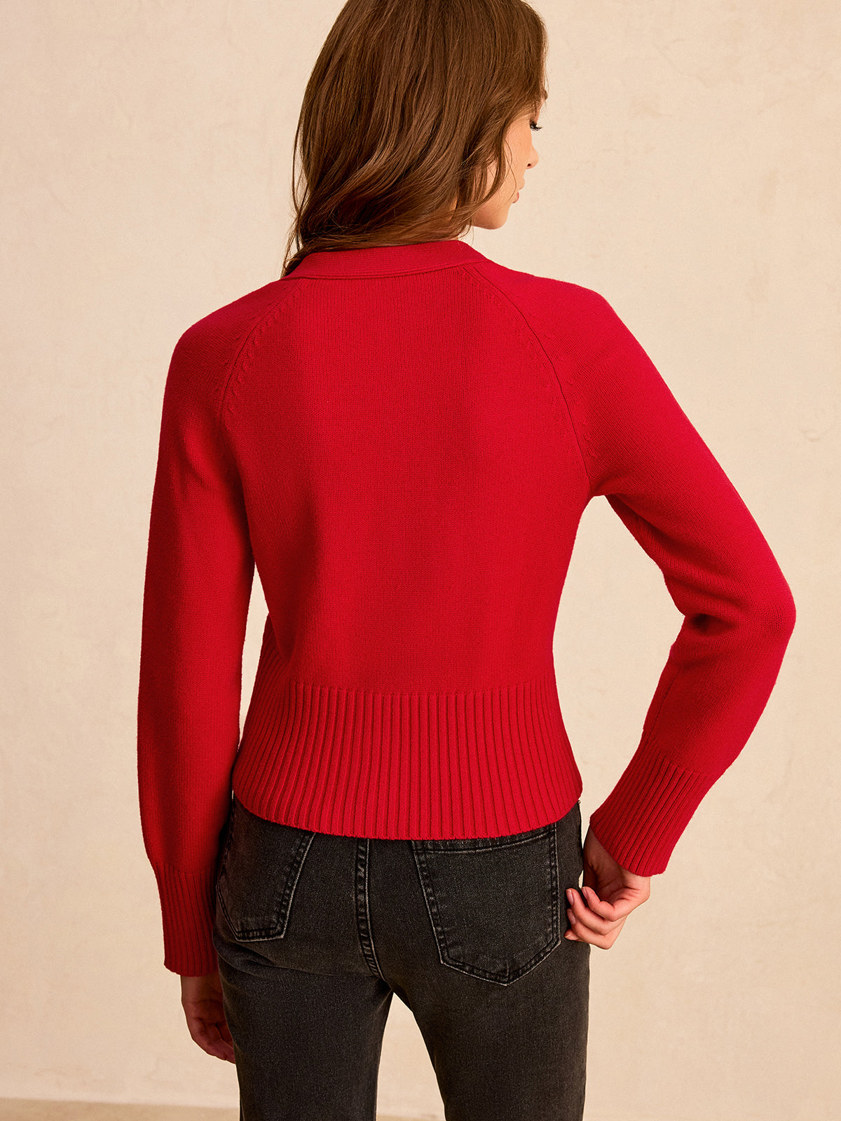 V-Neck Button-Front Knit Cardigan-Massicos