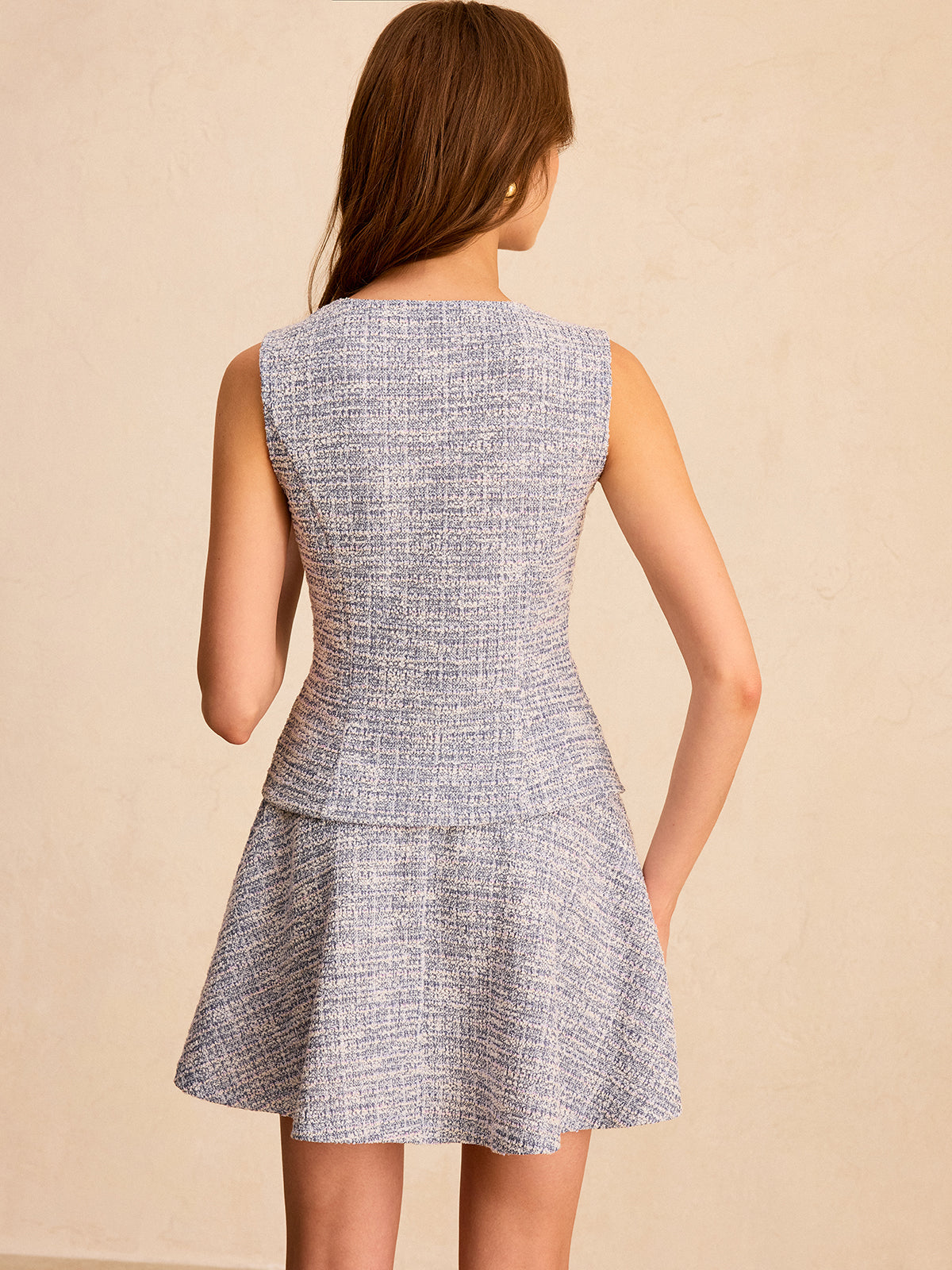 Tweed Square-Neck Top and Skirt Set-Massicos