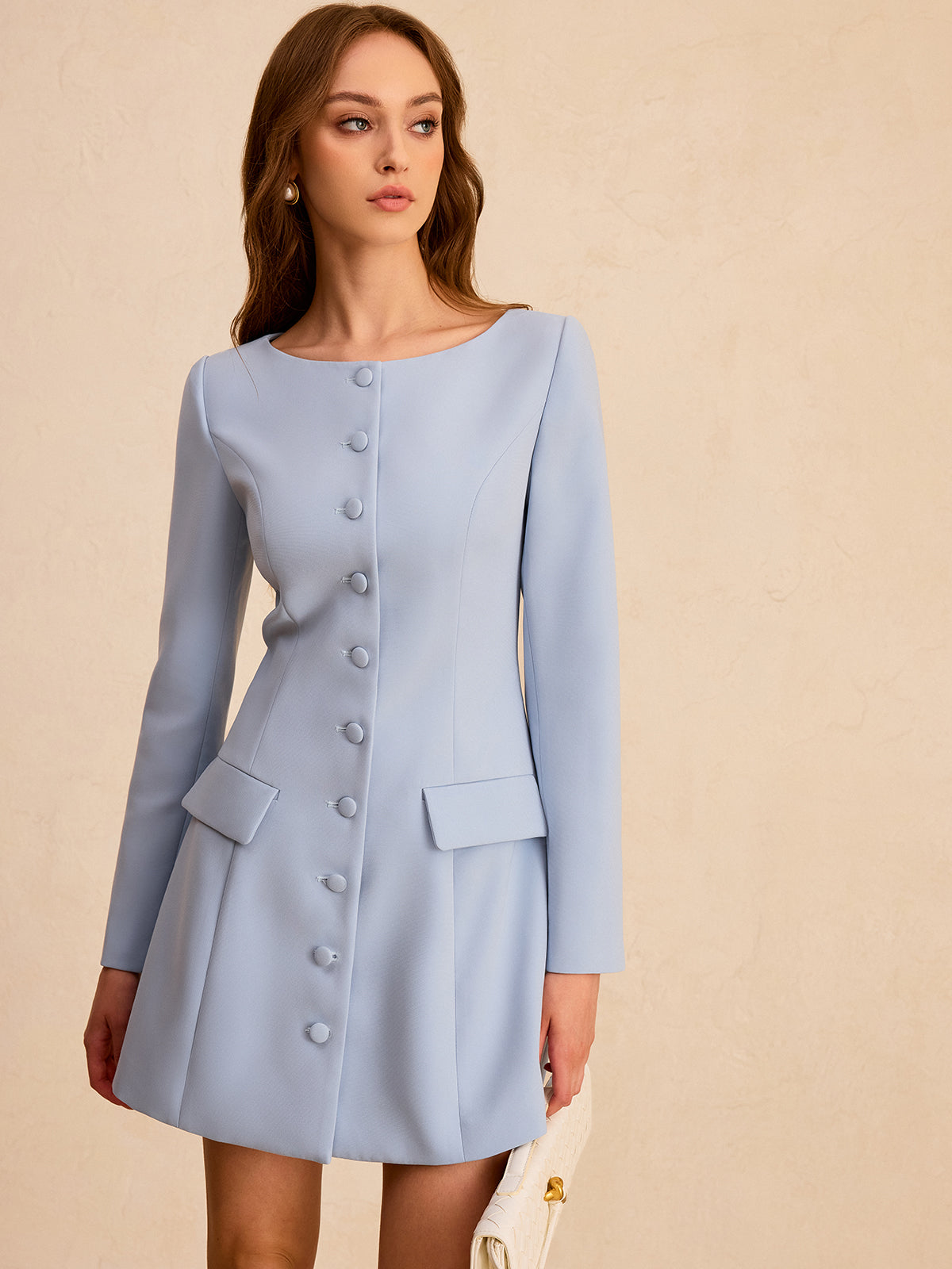 Long Sleeve Fitted A-Line Dress-Massicos