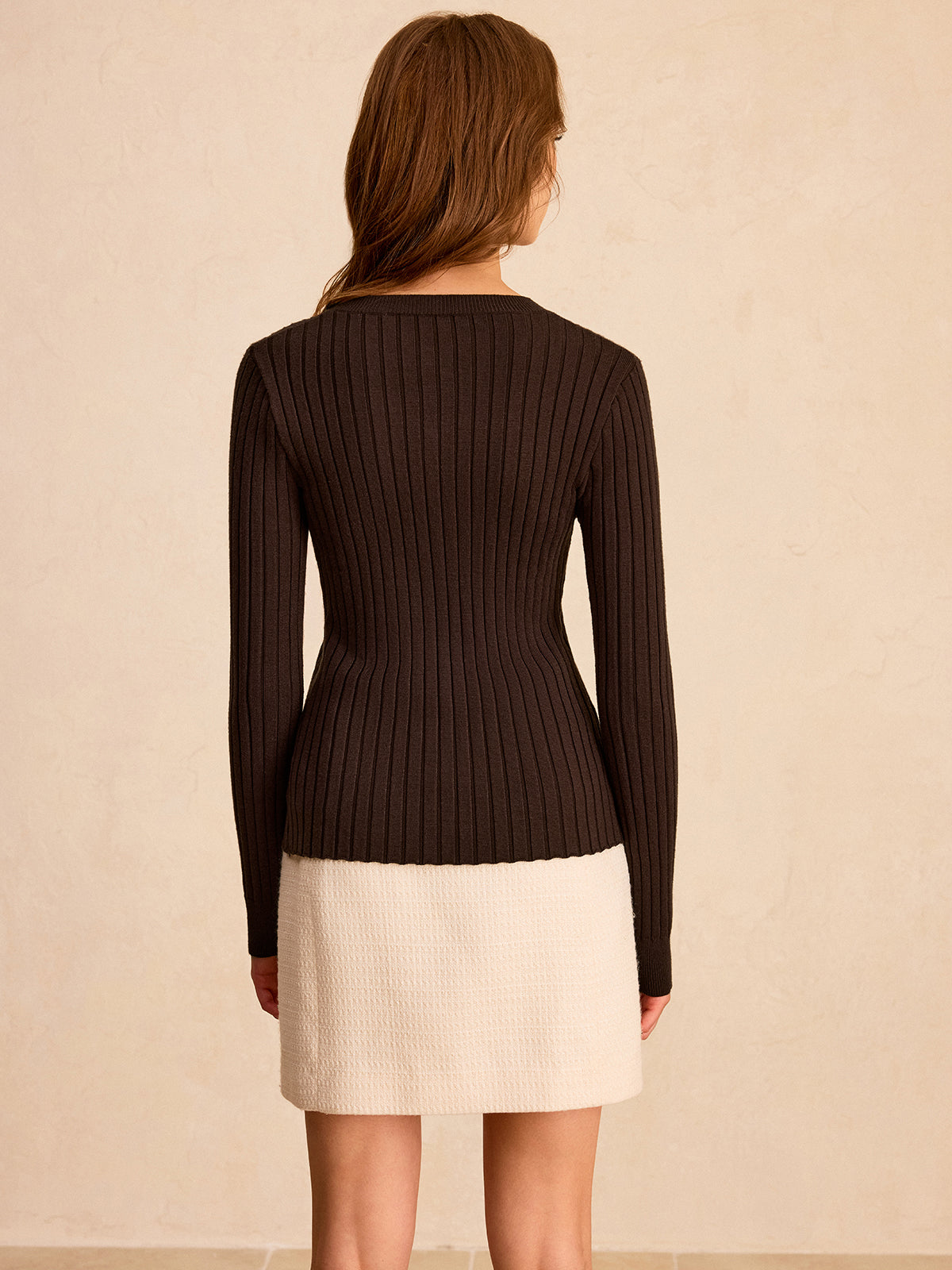 Ribbed Button-Front Knit Top-Massicos