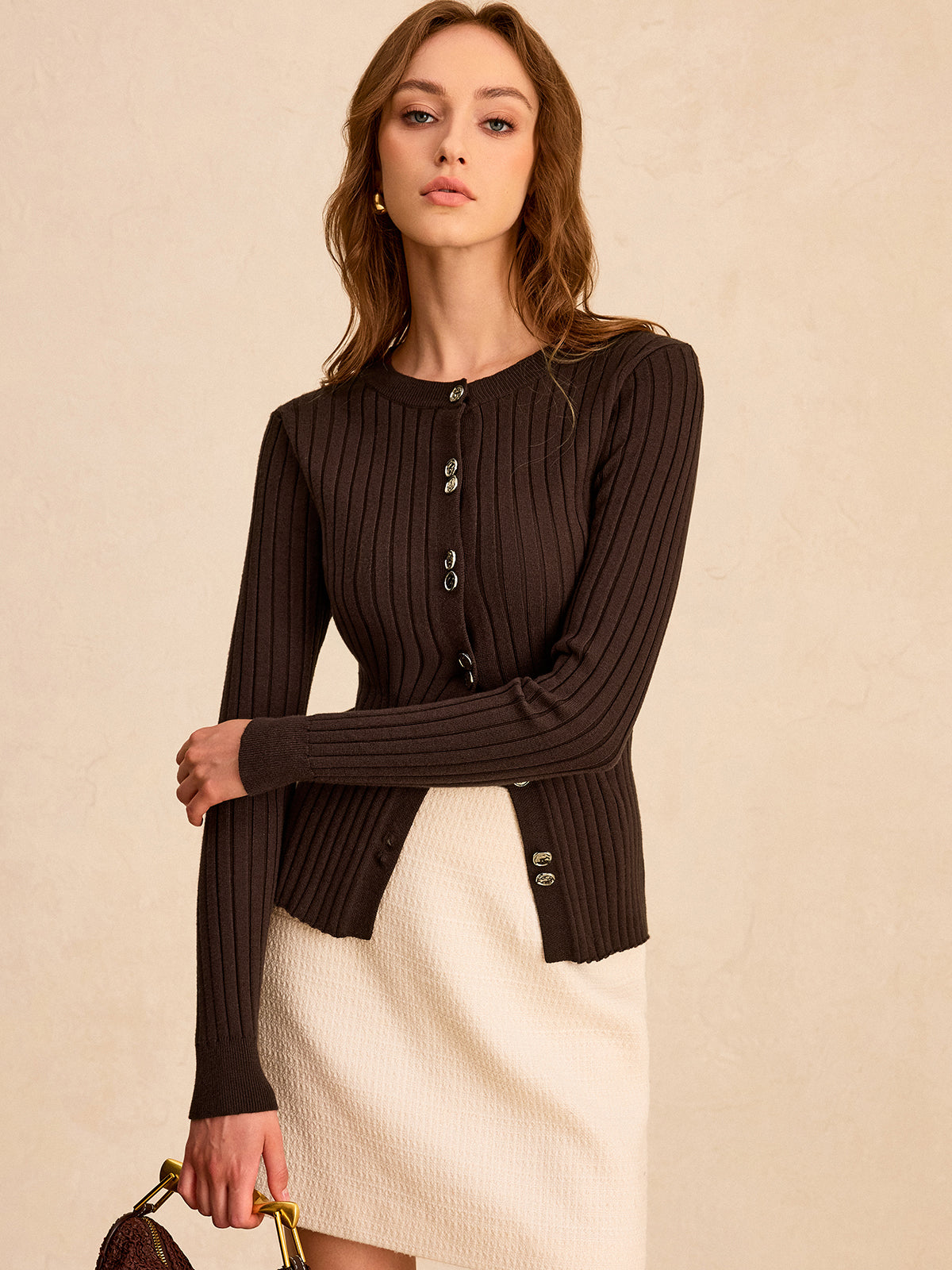 Ribbed Button-Front Knit Top-Massicos