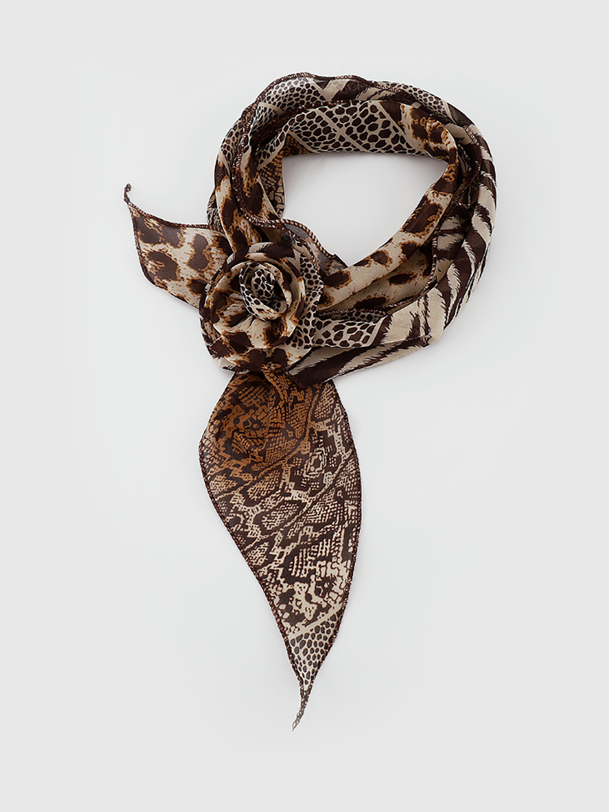 Animal Print Rose Chiffon Scarf-Massicos