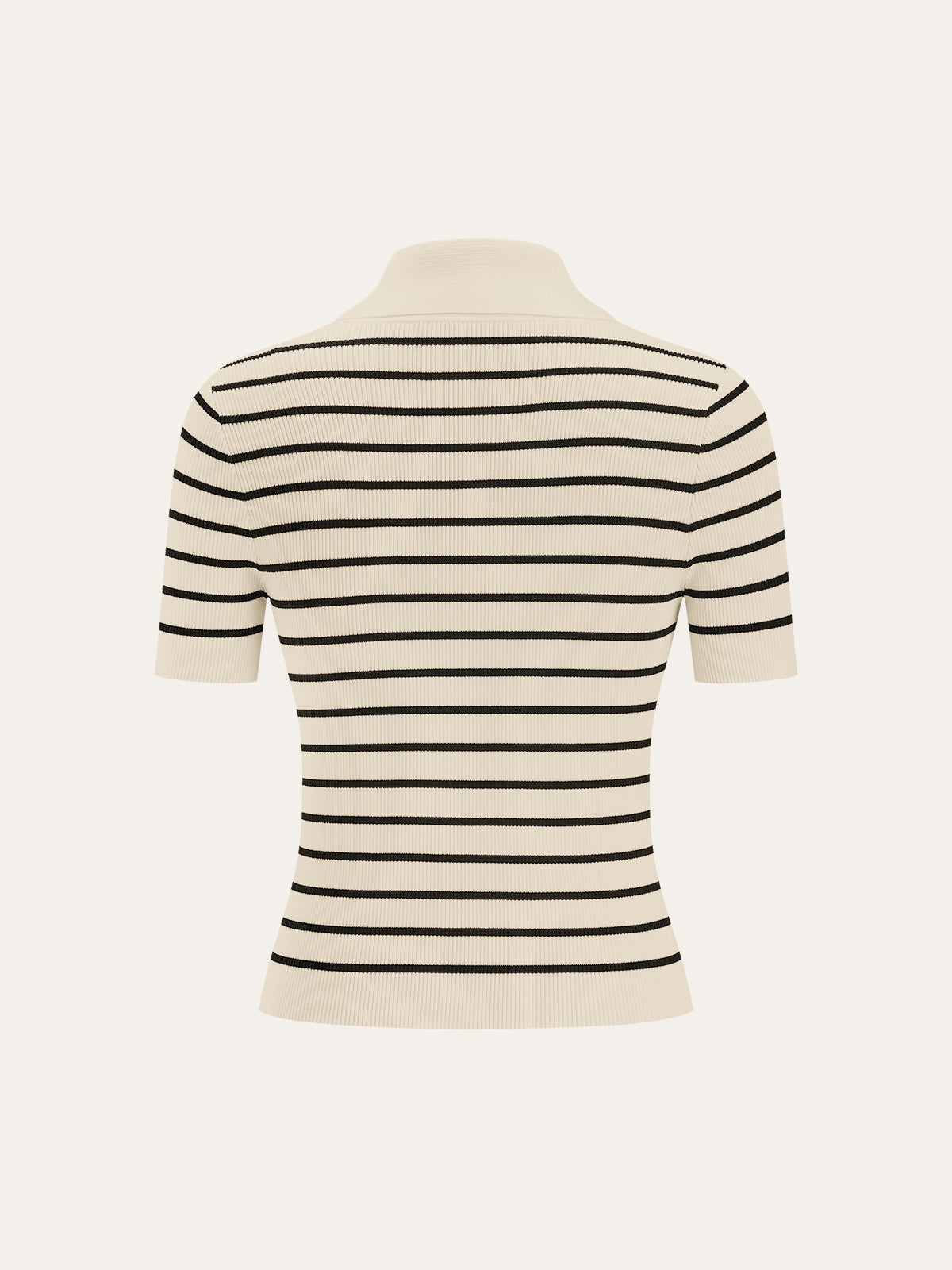 Striped Short-Sleeve Polo Collar Knit Cardigan-Massicos
