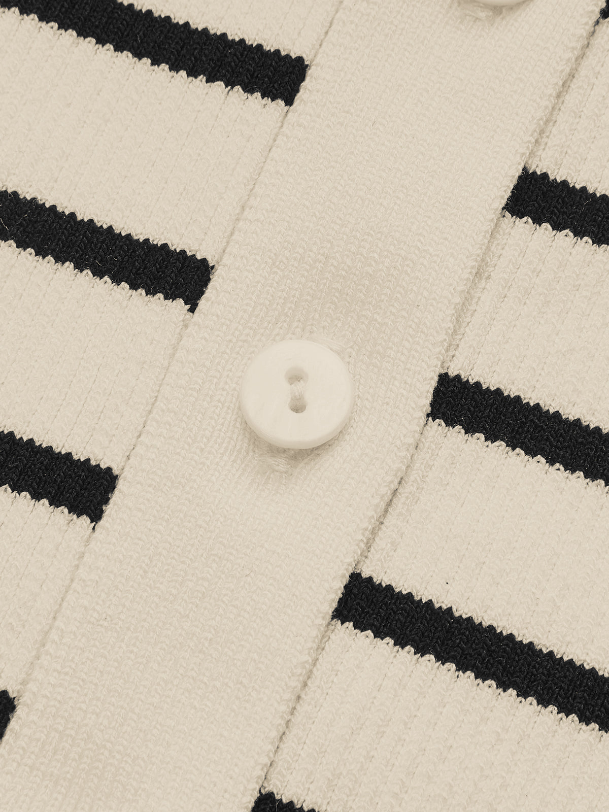 Striped Short-Sleeve Polo Collar Knit Cardigan-Massicos