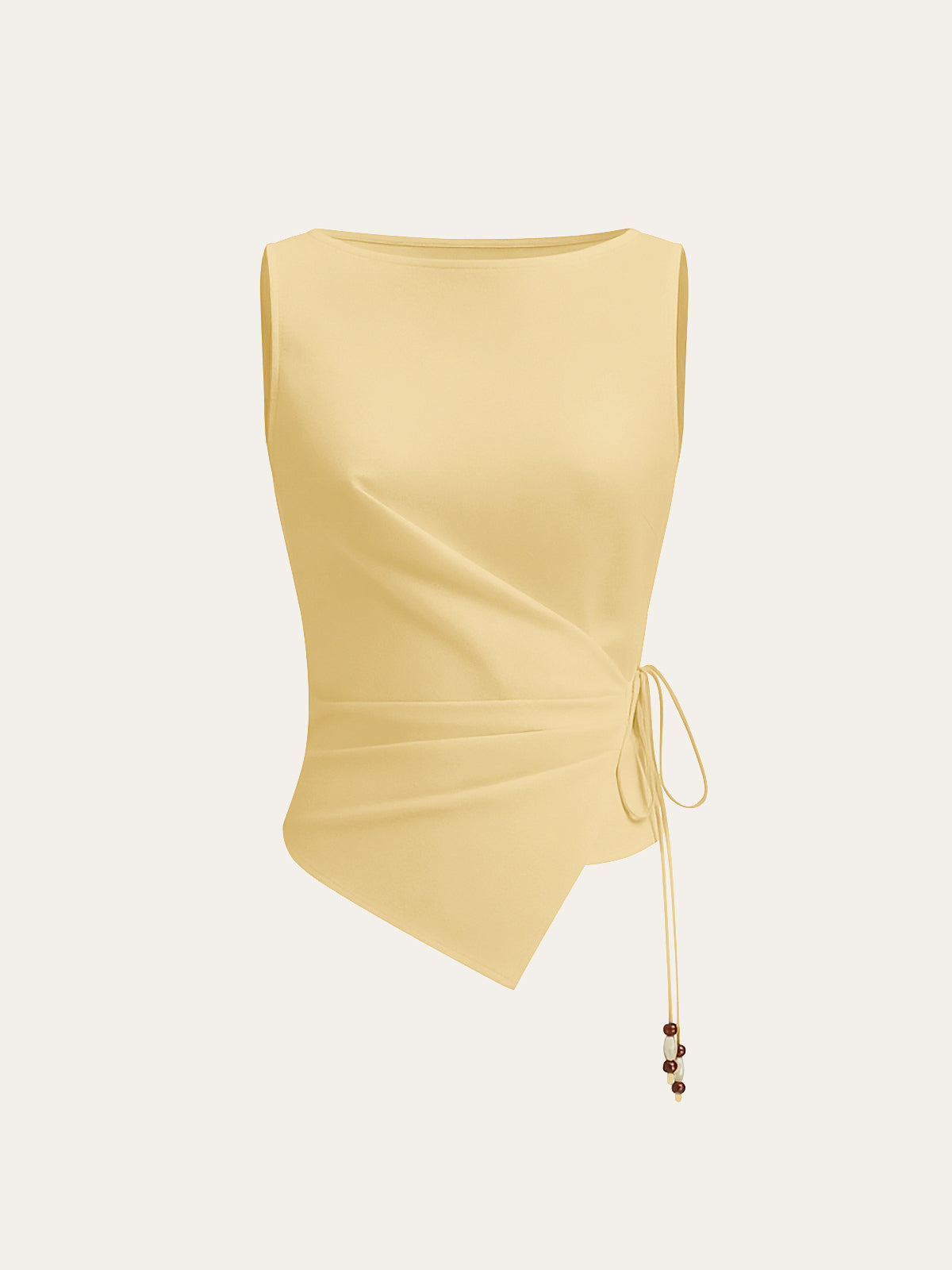 Asymmetric Wrap-Tie Sleeveless Top with Beaded String-Massicos