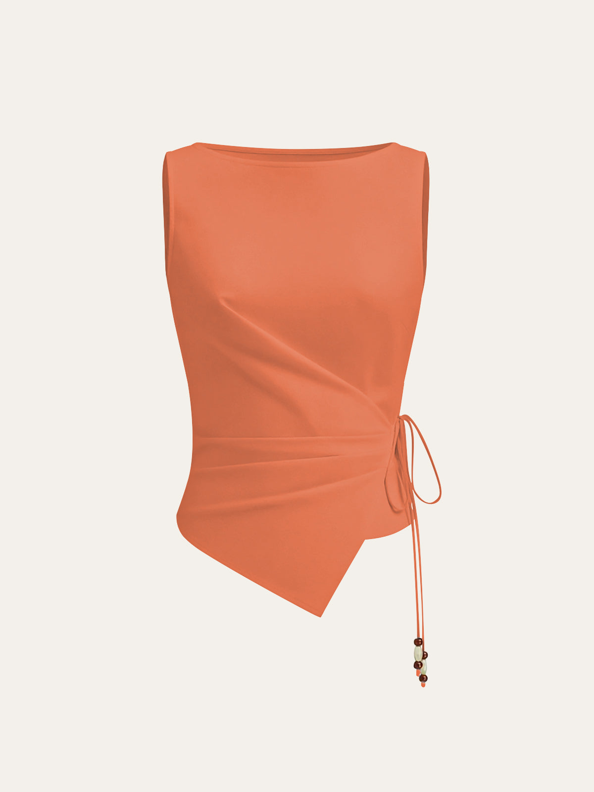 Asymmetric Wrap-Tie Sleeveless Top with Beaded String-Massicos