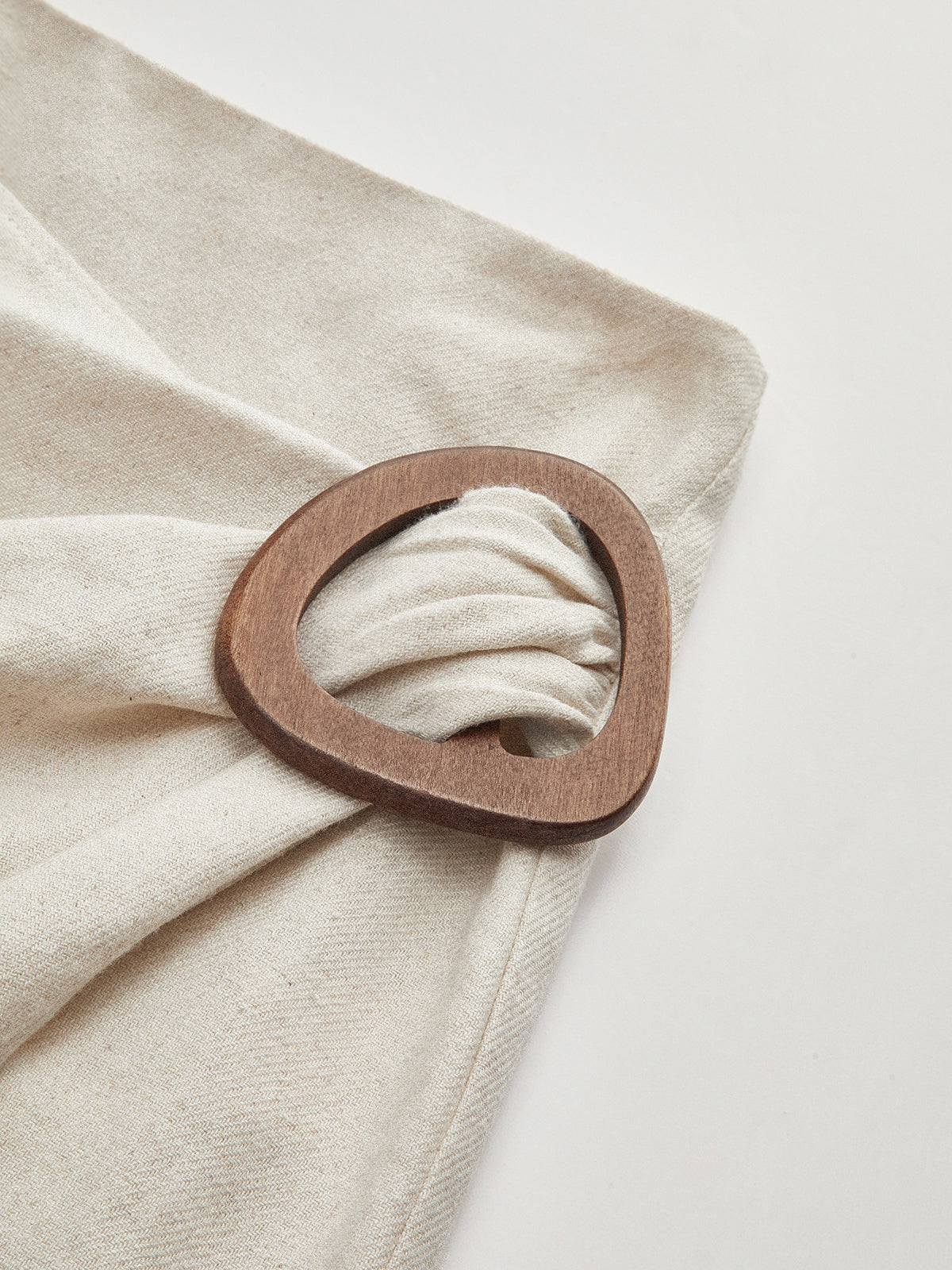 Linen Blend Wrap Midi Skirt with Wooden Buckle-Massicos