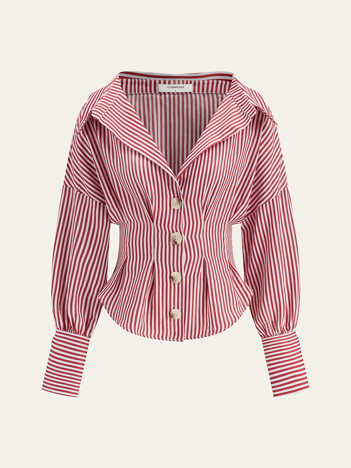 Striped Collared Shirt with Waist-Cinching Design-Massicos