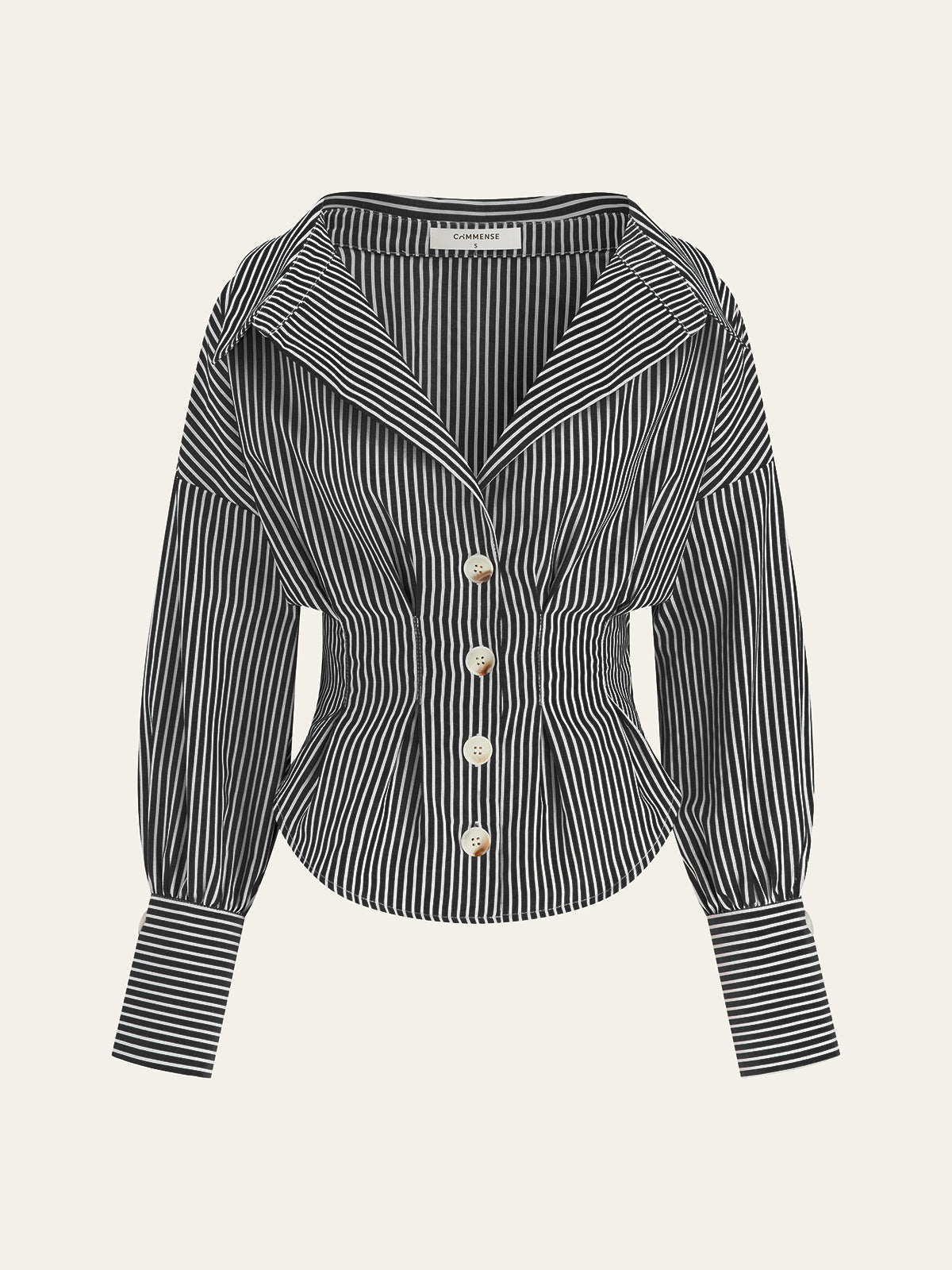 Striped Collared Shirt with Waist-Cinching Design-Massicos
