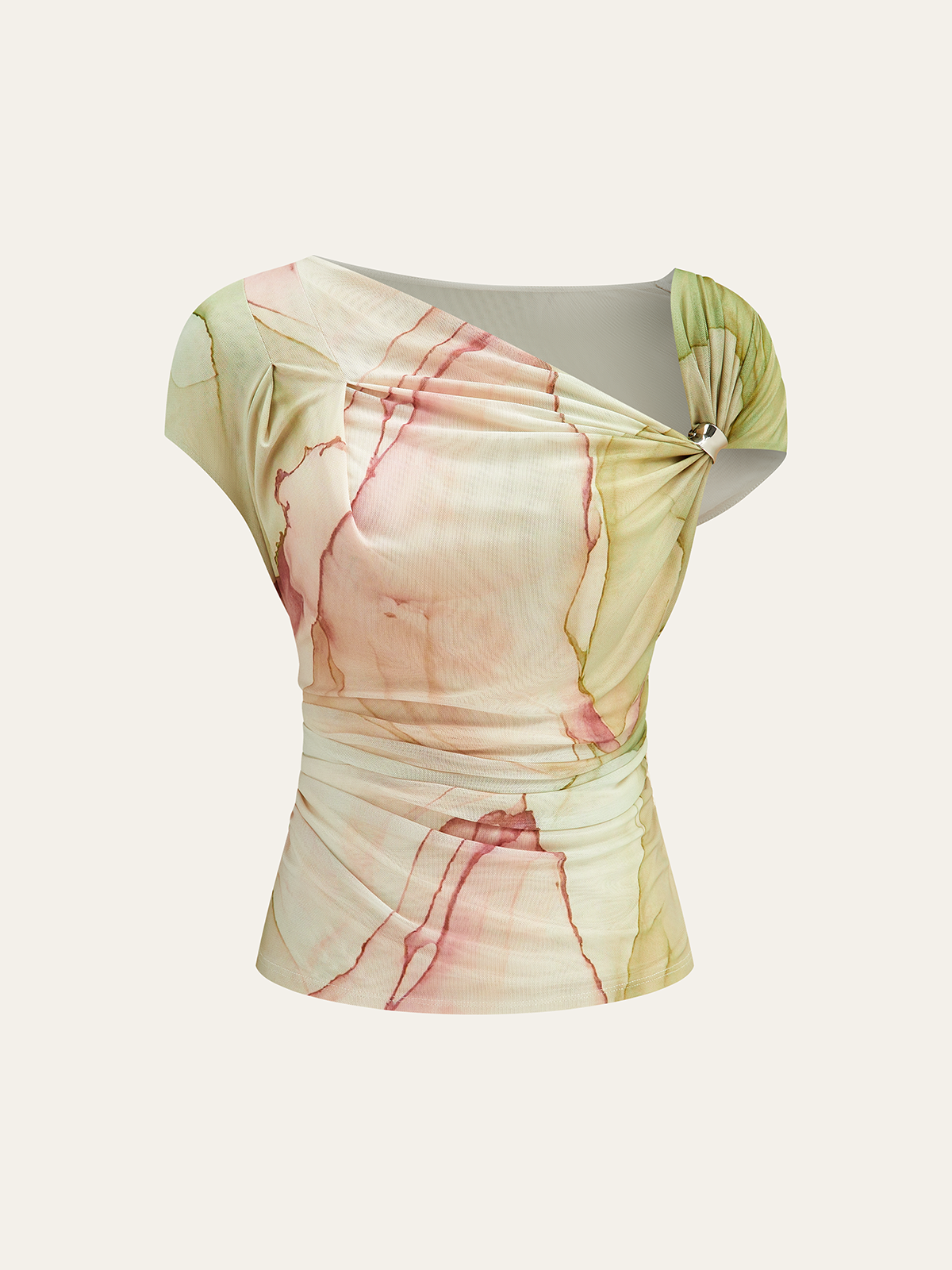 Print Asymmetric Neckline  Top-Massicos