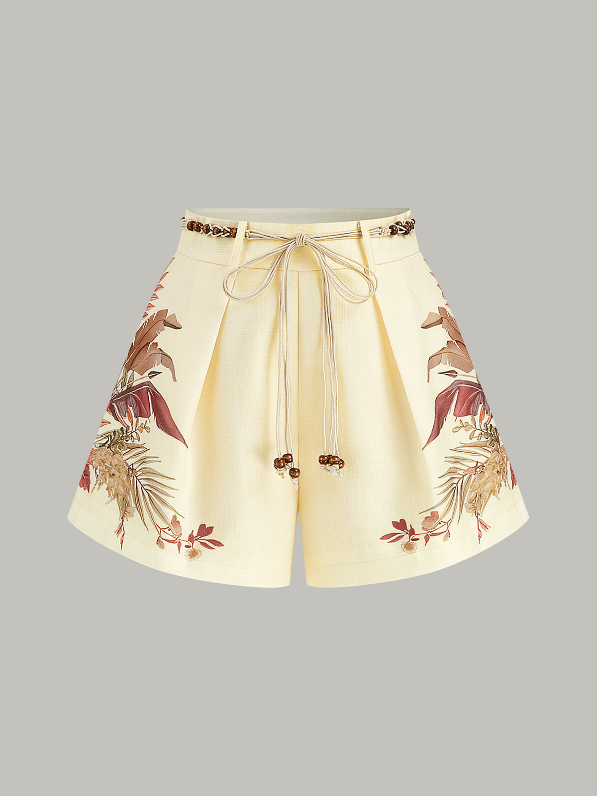 Belted Tropical Print Mid-Waist Shorts-Massicos