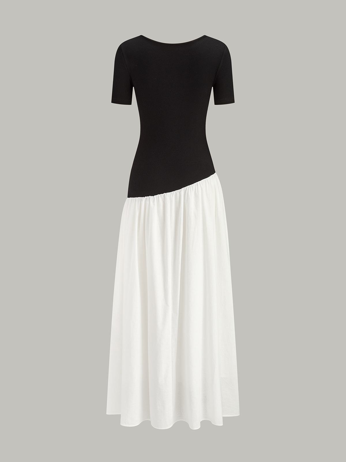 Crew Neck Contrast-Paneled Asymmetric Maxi Dress-Massicos