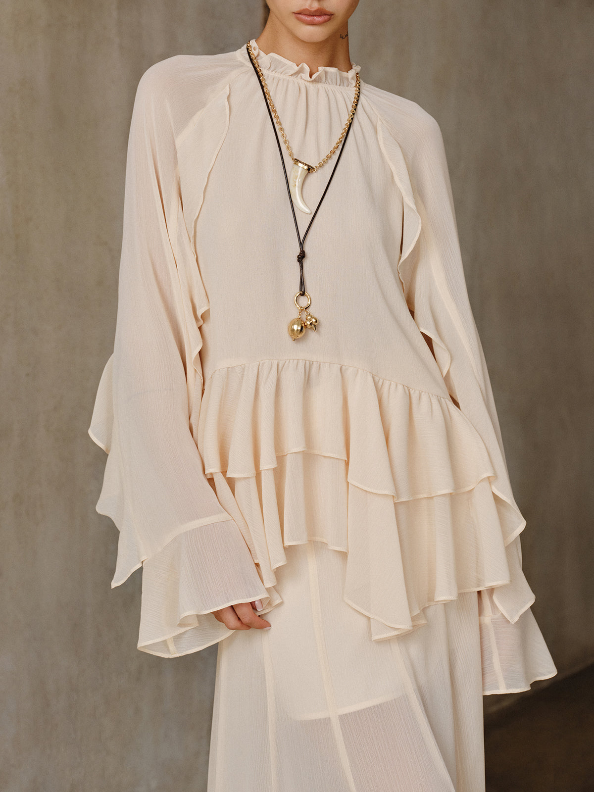 Chiffon Tiered Ruffle Top and Skirt Set-Massicos