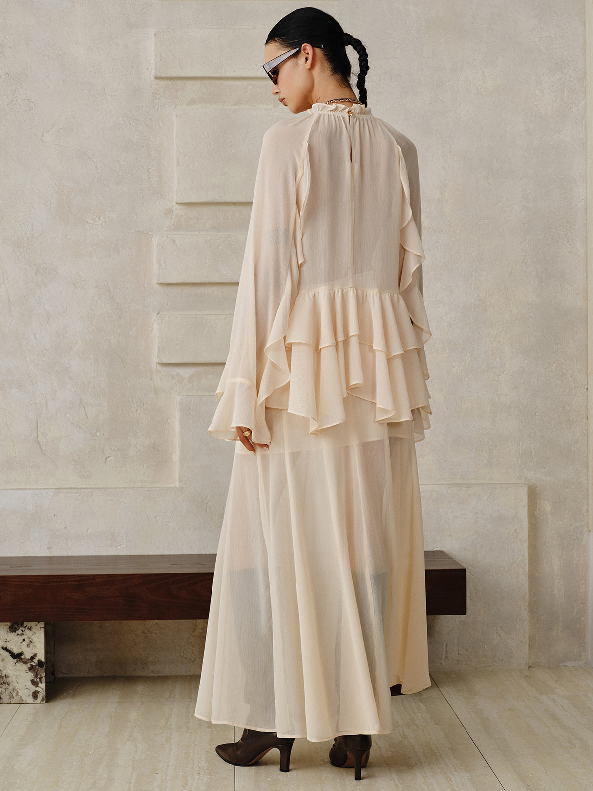 Chiffon Tiered Ruffle Top and Skirt Set-Massicos
