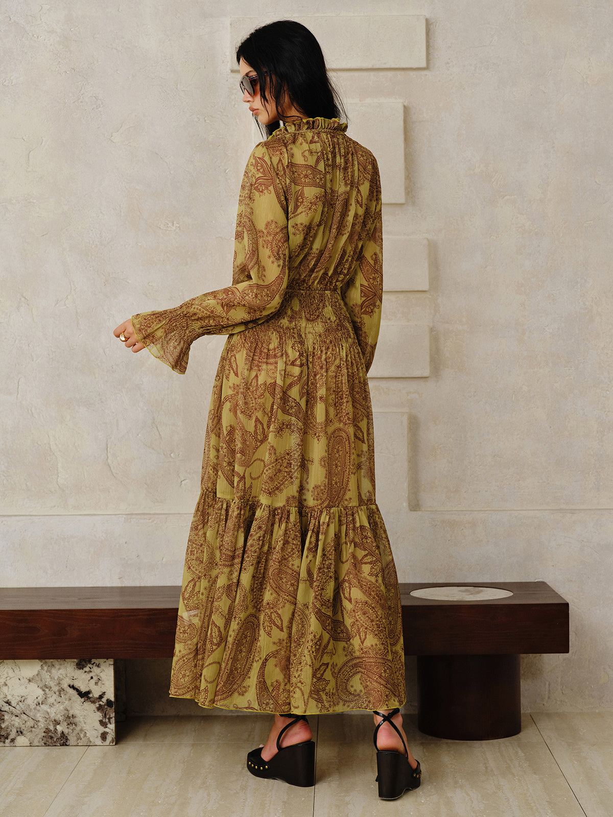 Boho Print Chiffon Maxi Dress Set with Liner-Massicos