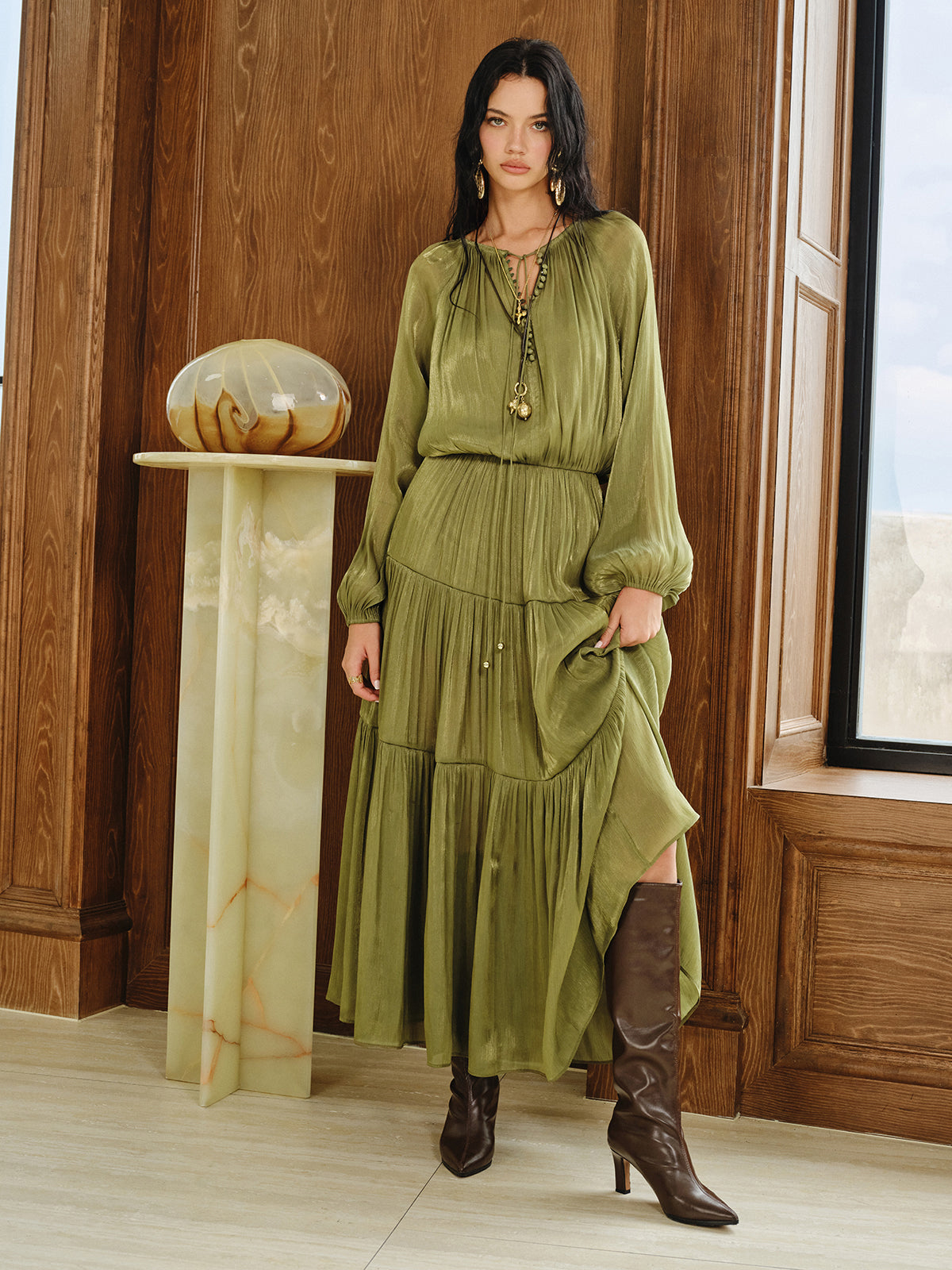 Tiered Maxi Dress Set with Liner-Massicos