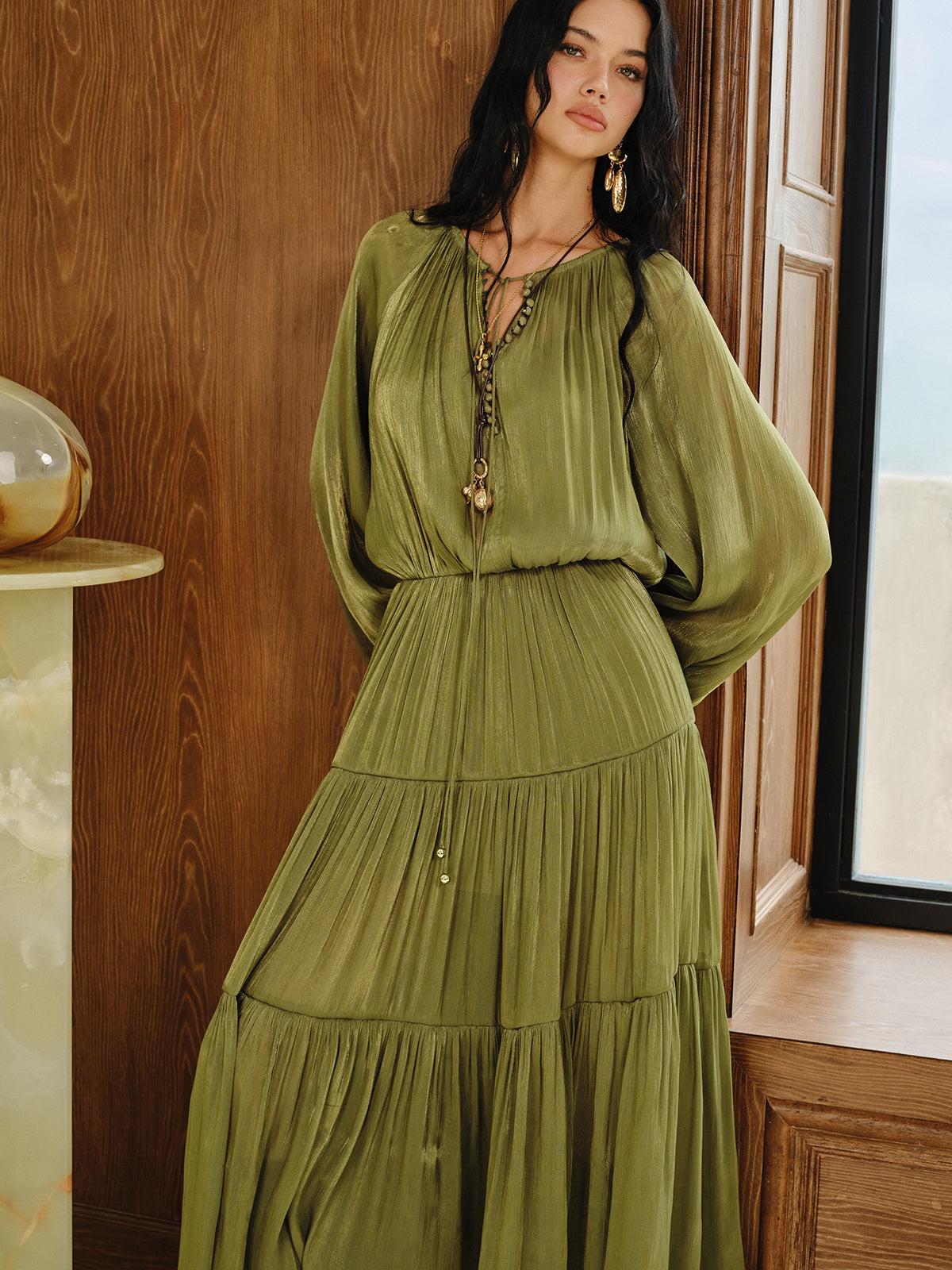 Tiered Maxi Dress Set with Liner-Massicos