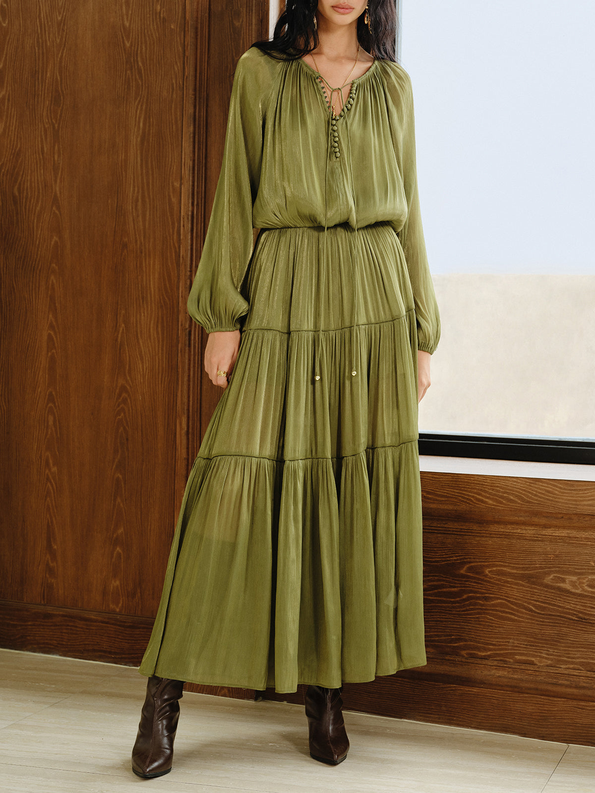 Tiered Maxi Dress Set with Liner-Massicos
