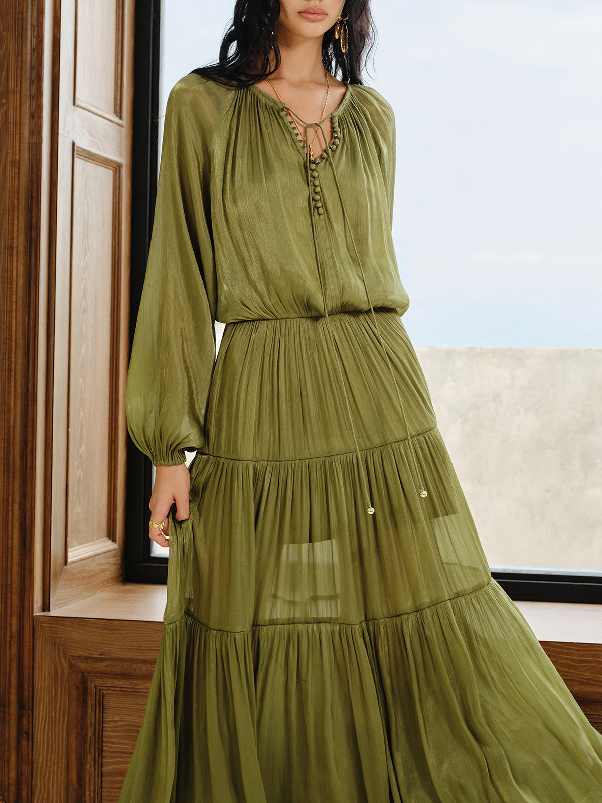 Tiered Maxi Dress Set with Liner-Massicos