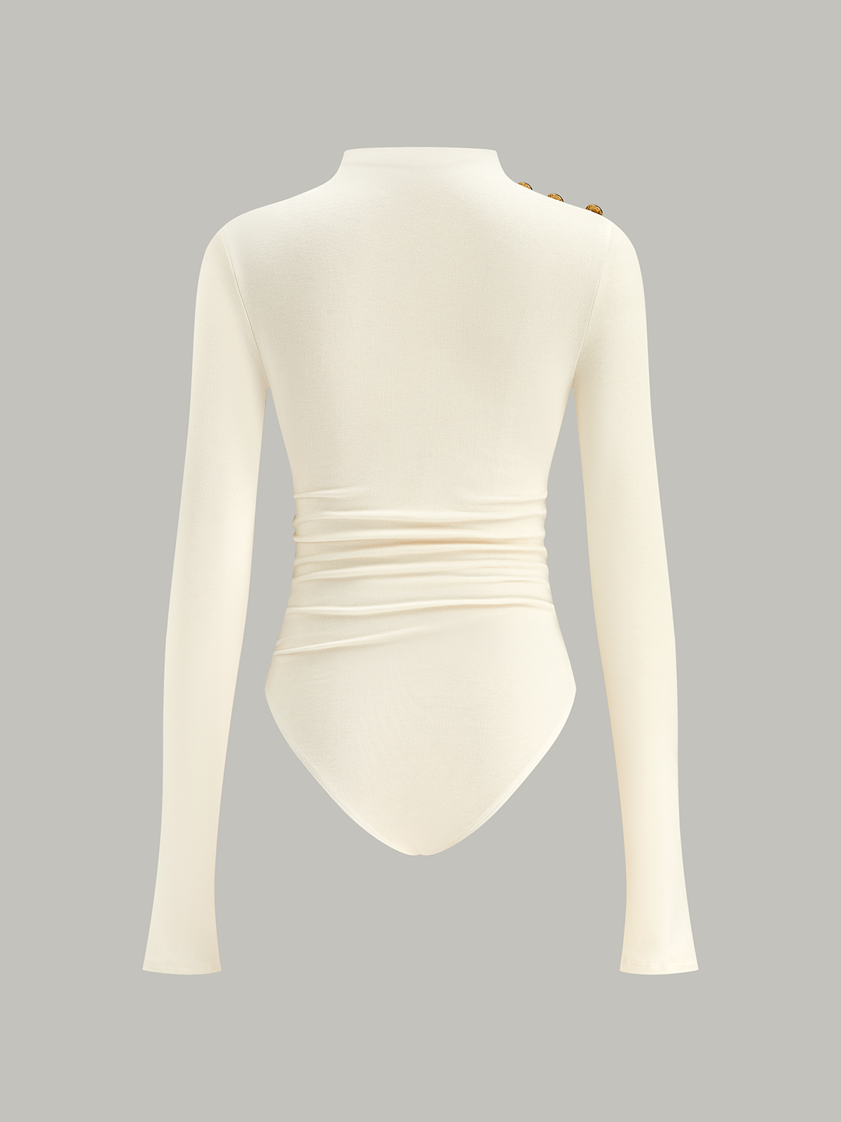 Ruched Shoulder-Decor Long Sleeve Bodysuit-Massicos