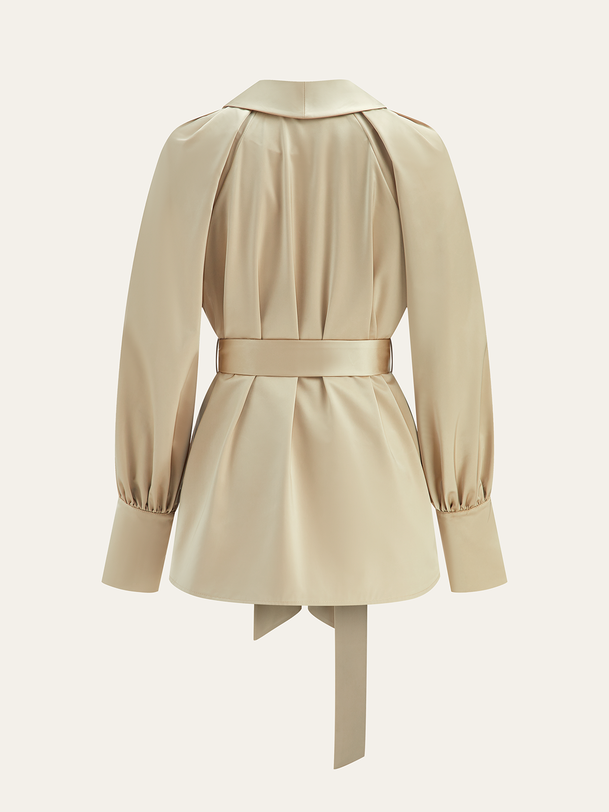 Belted Volume-Sleeve Jacket with Cloth Button-Massicos