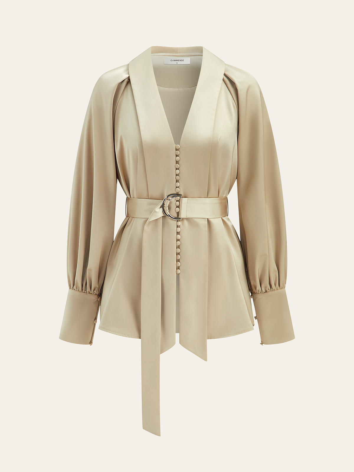 Belted Volume-Sleeve Jacket with Cloth Button-Massicos