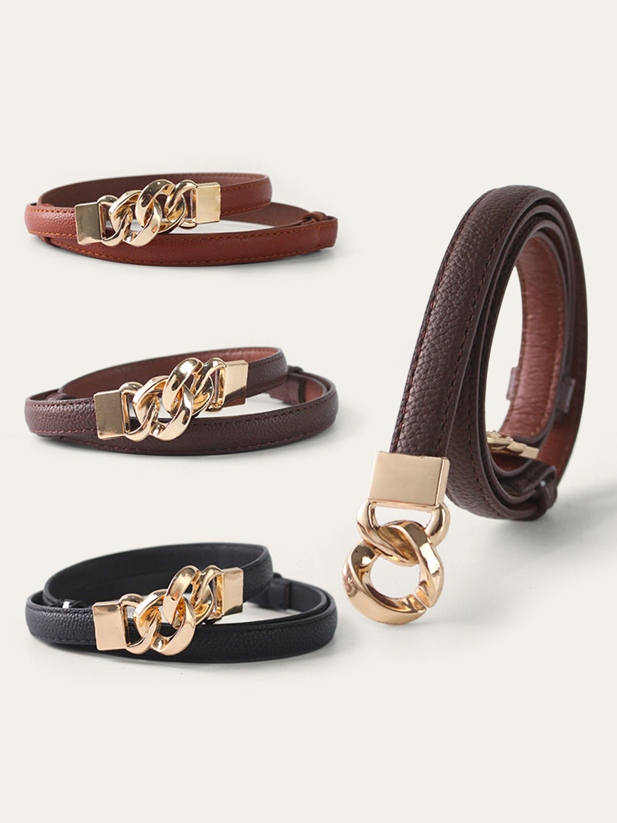 Twisted Buckle PU Leather Thin Belt-Massicos