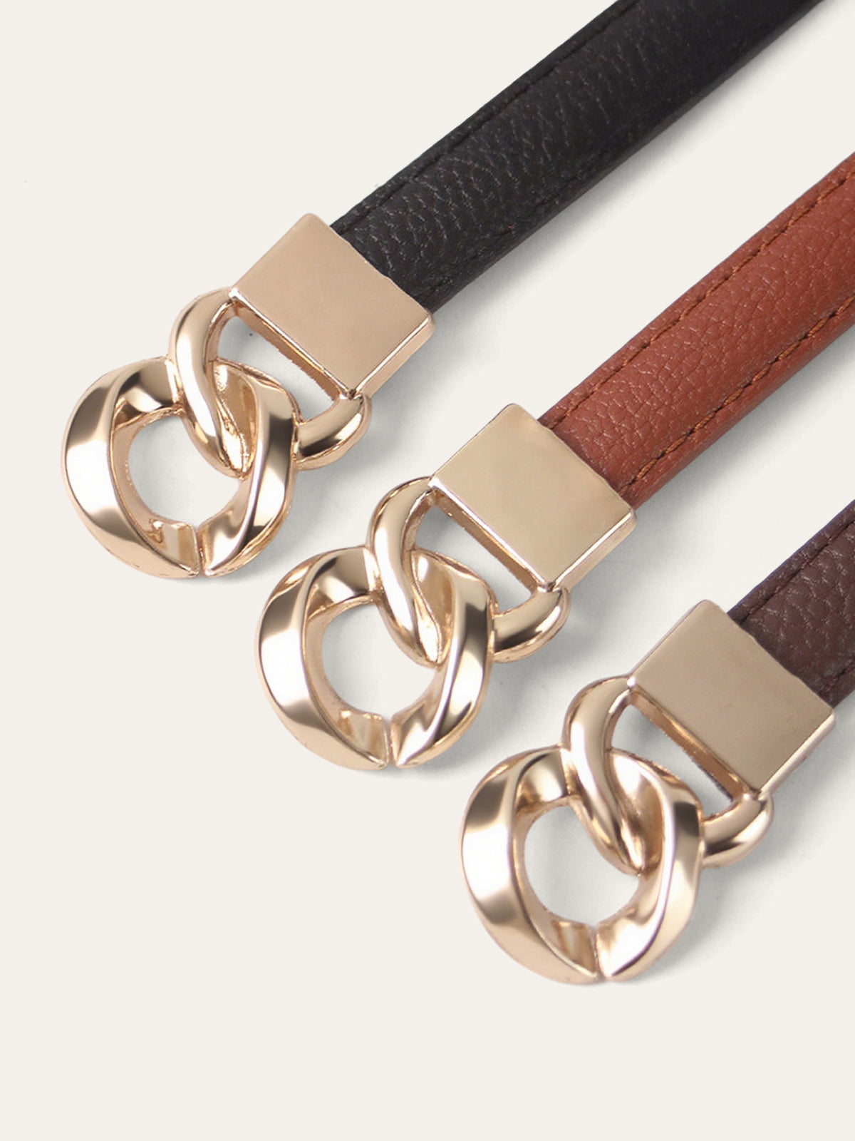 Twisted Buckle PU Leather Thin Belt-Massicos