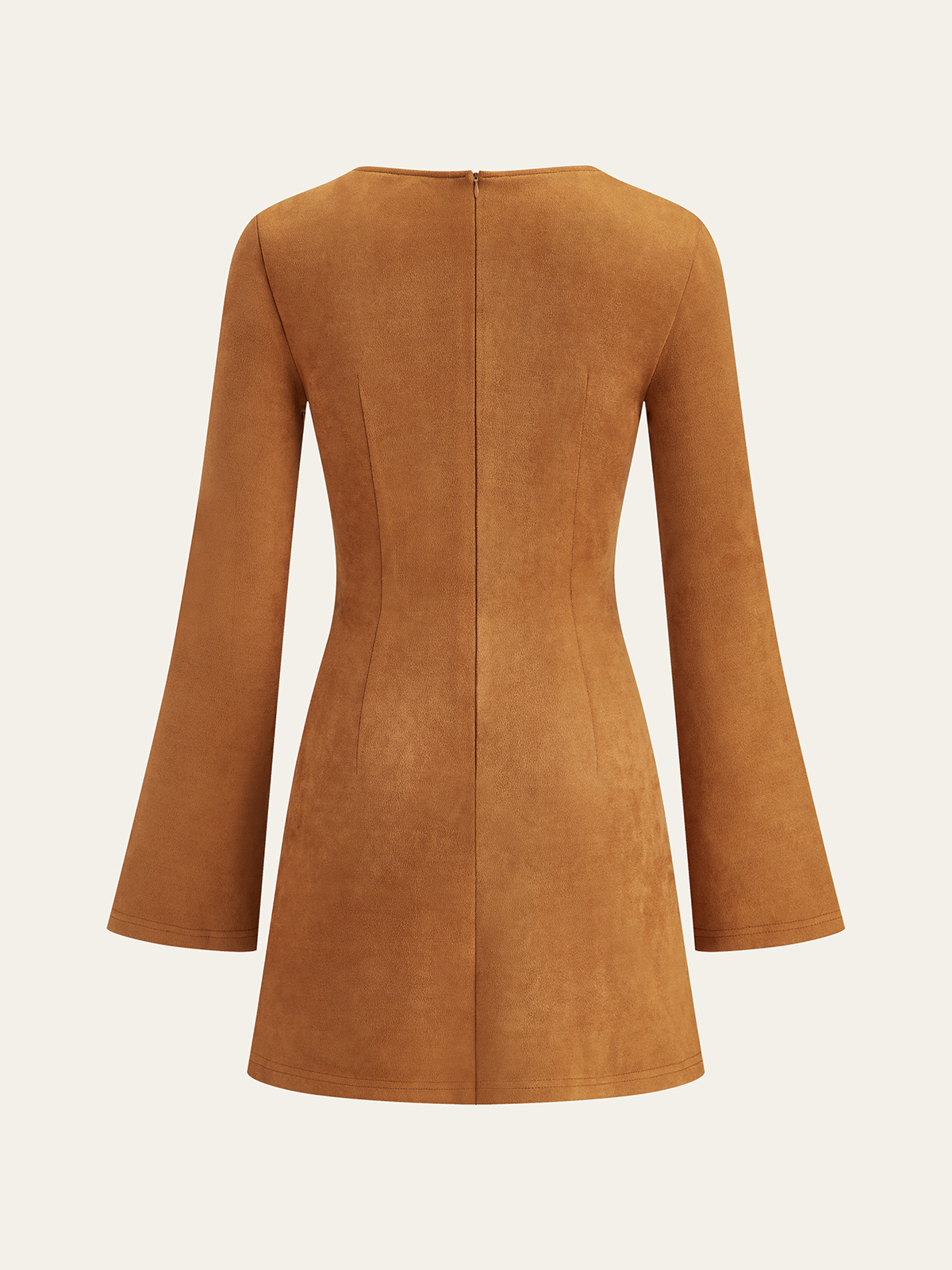 Asymmetrical Ruched Long Sleeve Suede Mini Dress-Massicos