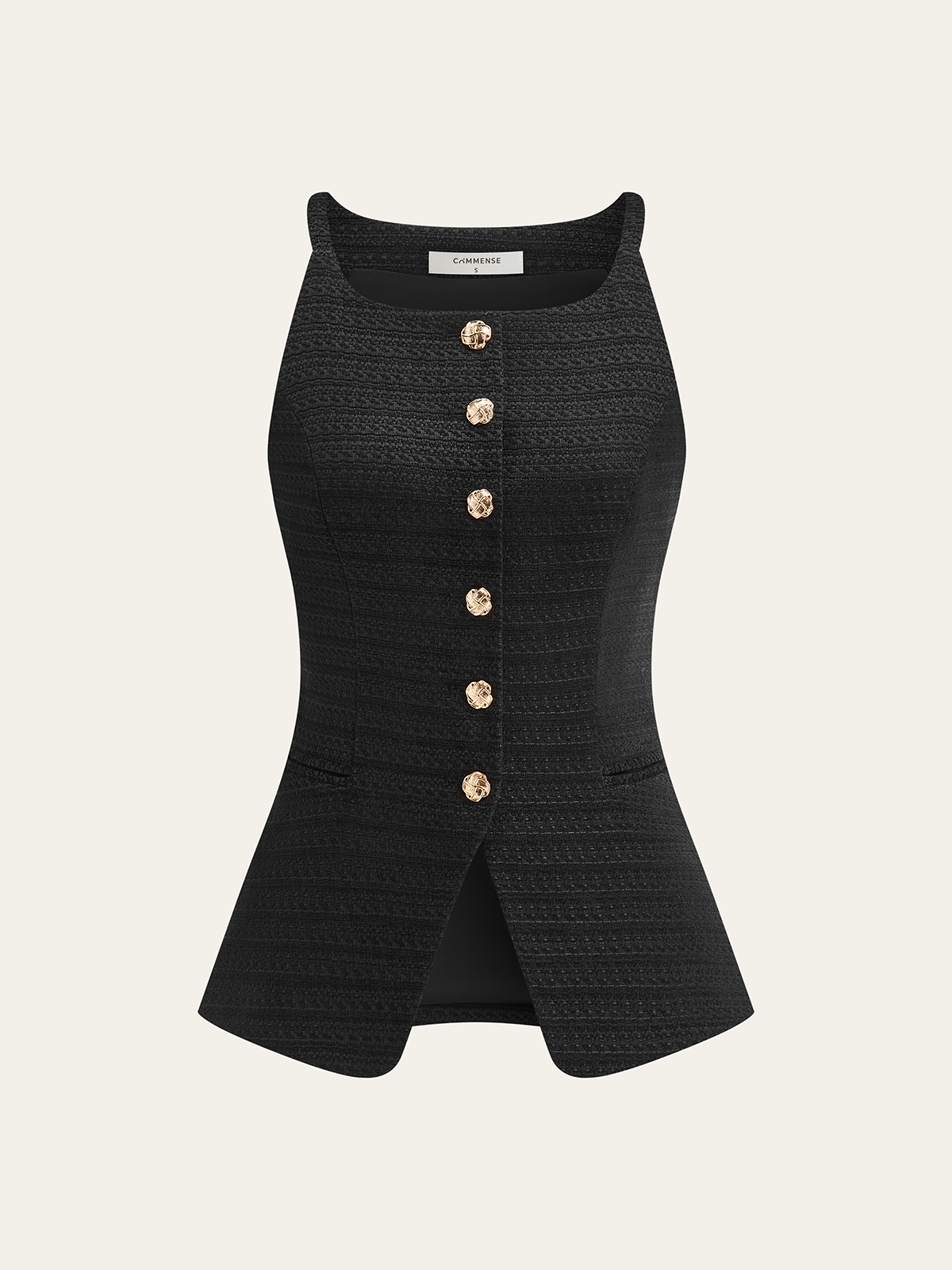 Pocketed Tweed Metal Button Shorts Set-Massicos