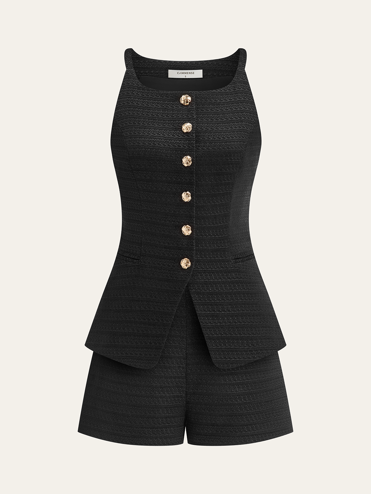 Pocketed Tweed Metal Button Shorts Set-Massicos