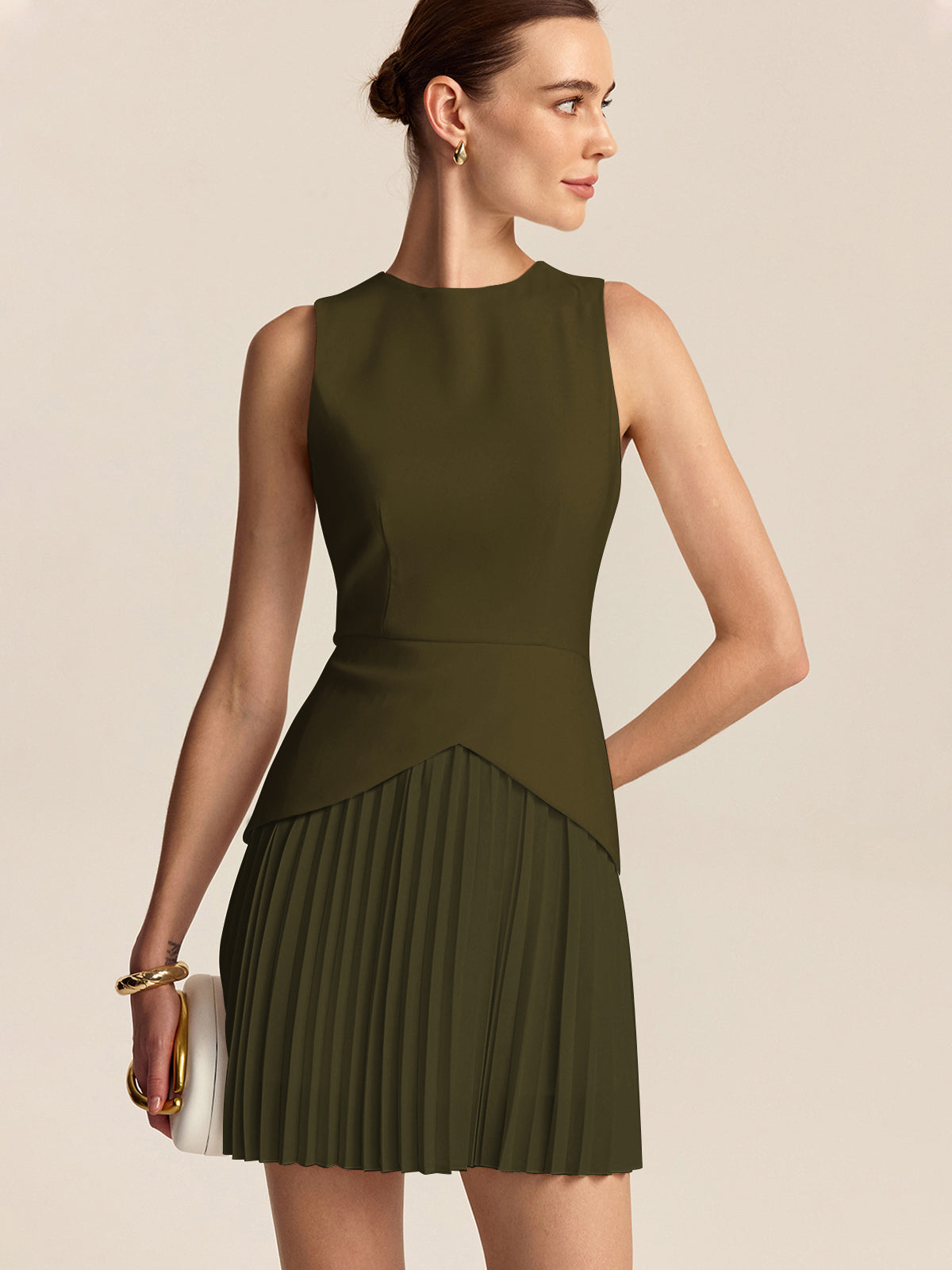 Pleated Hem Mini Dress-Massicos