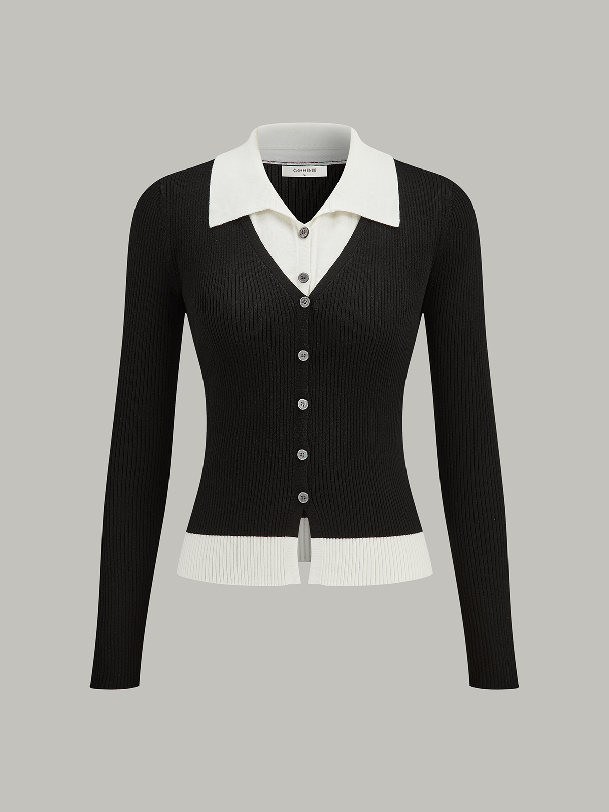 Contrast Trim Collared Knit Cardigan-Massicos