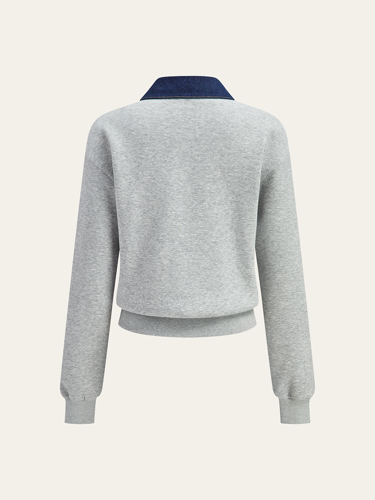 Denim Collar Metal Button Polo Sweatshirt-Massicos