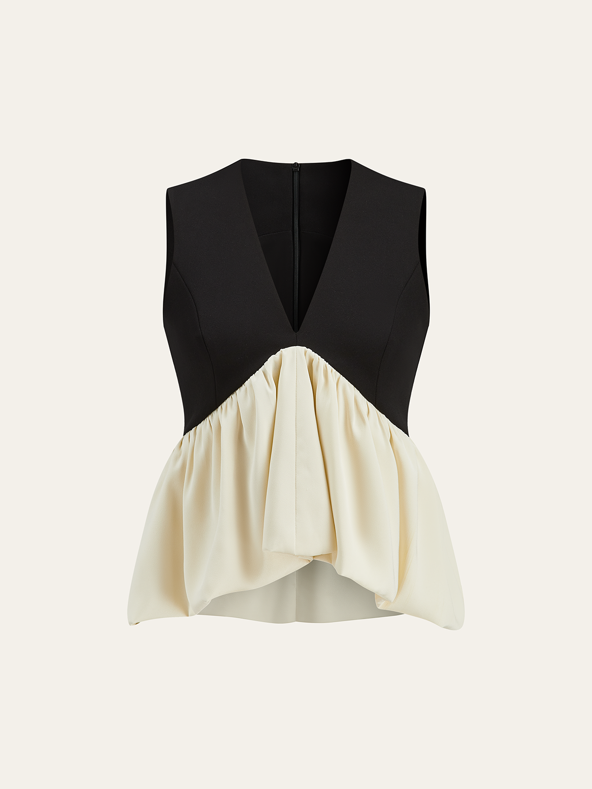 V-Neck Ruffle Hem Contrast Panel Top-Massicos