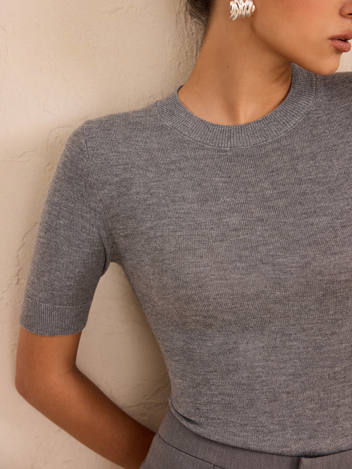 Wool-Blend Short Sleeve Knit Top-Massicos