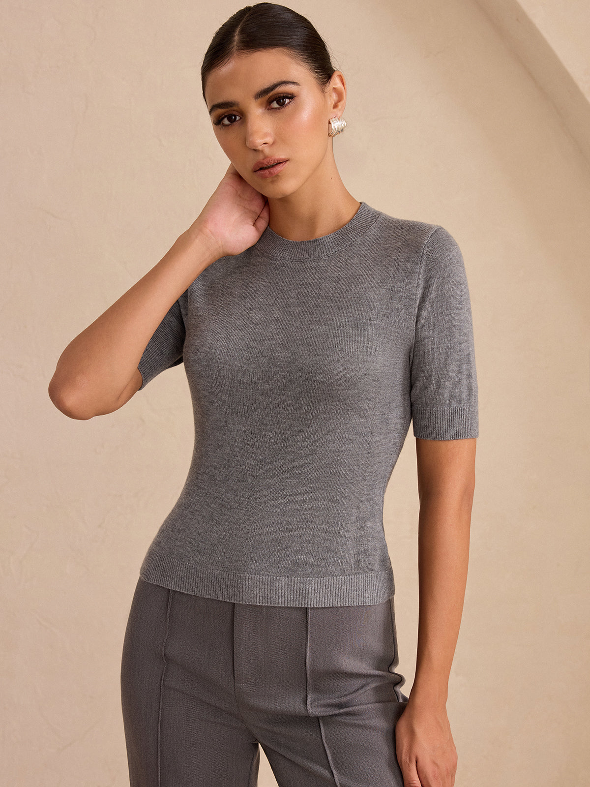 Wool-Blend Short Sleeve Knit Top-Massicos