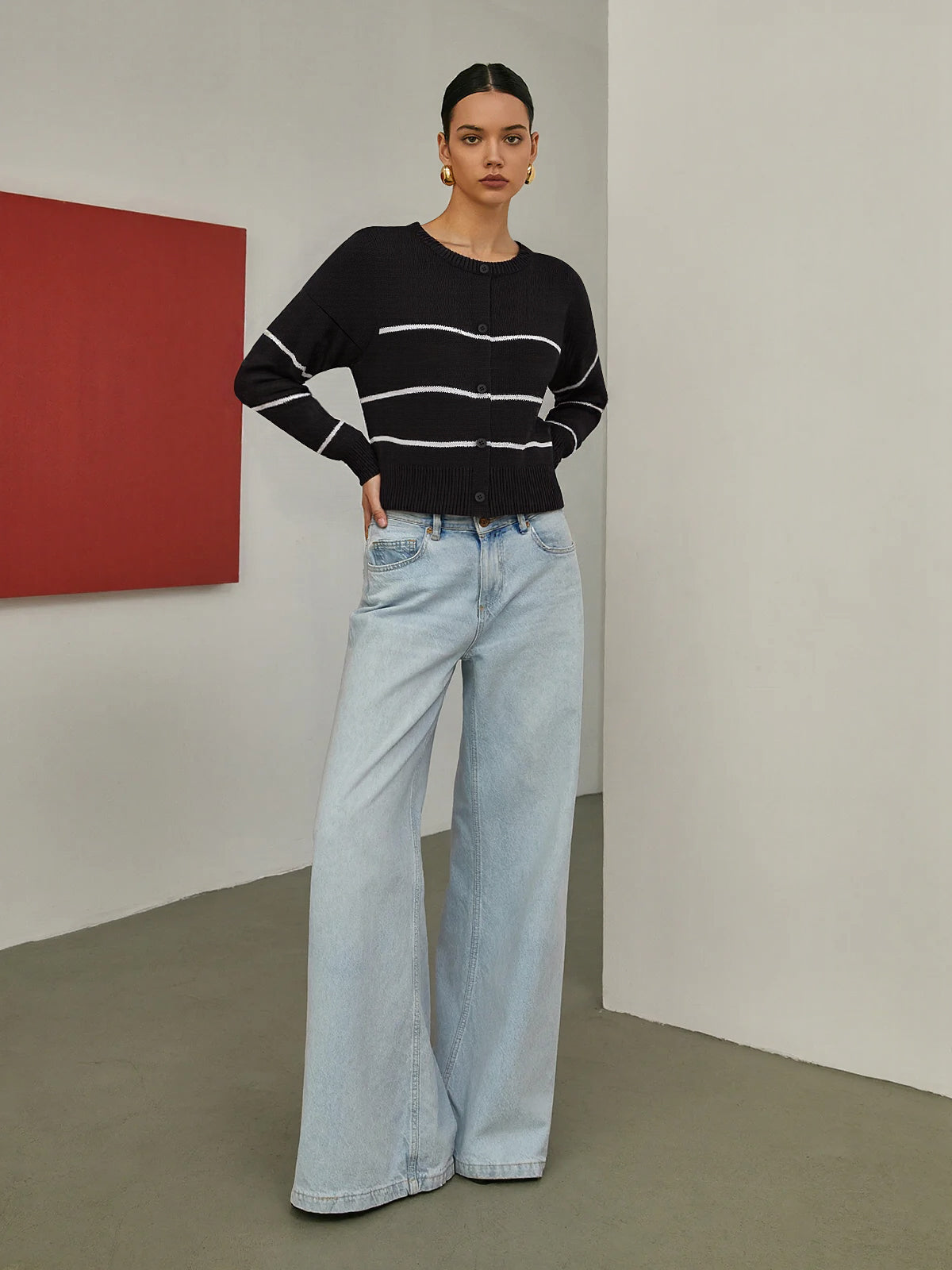 Striped Wool Blend Button Cardigan-Massicos