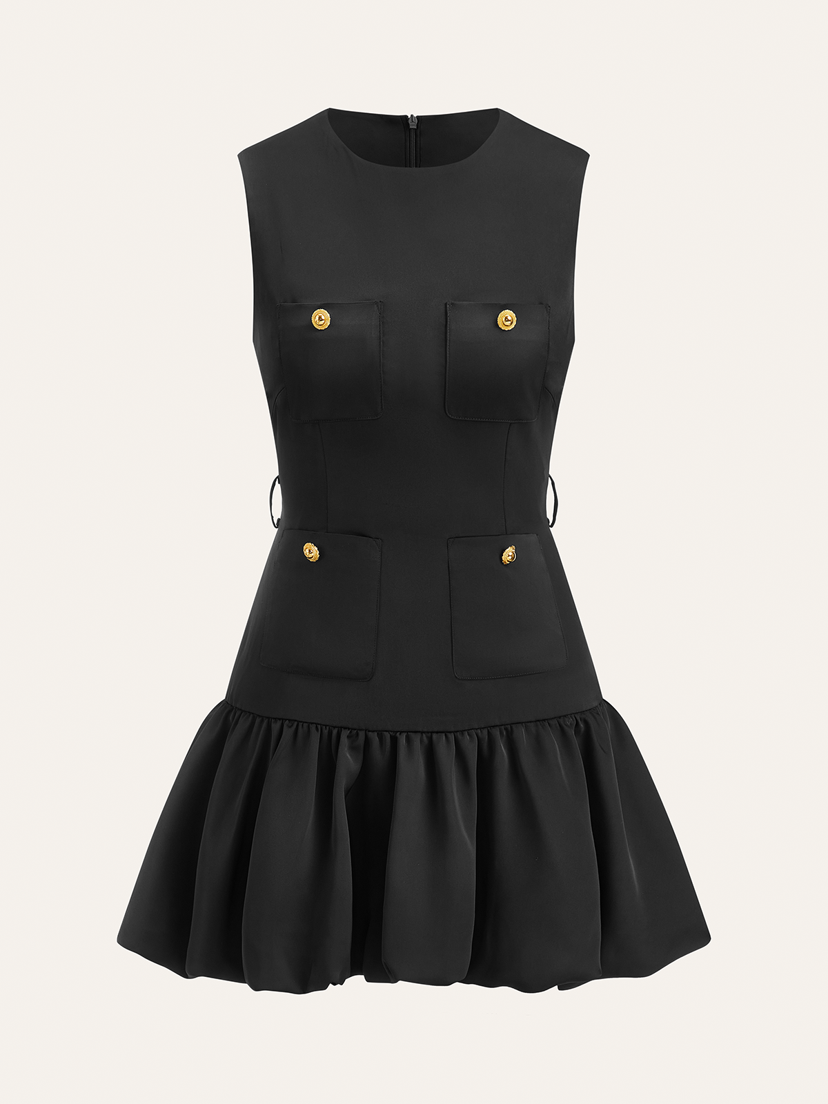 Ruffled Hem Metal Button Mini Dress Without Belt-Massicos
