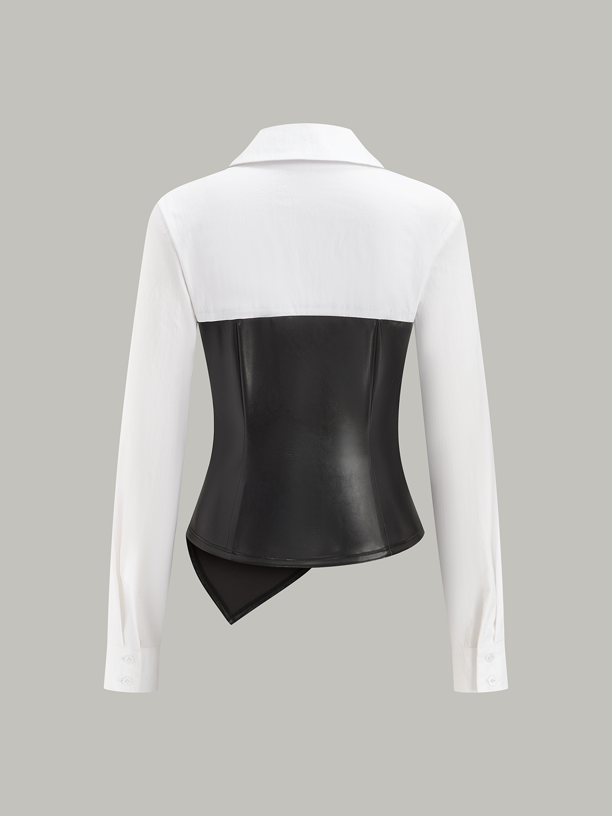 Asymmetric PU Leather Panel Blouse-Massicos