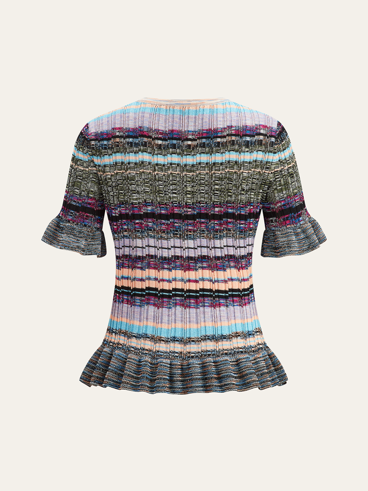Ruffled Hem Colorful Striped Knit Top-Massicos