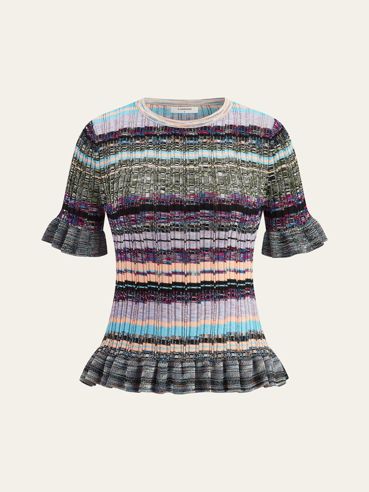 Ruffled Hem Colorful Striped Knit Top-Massicos