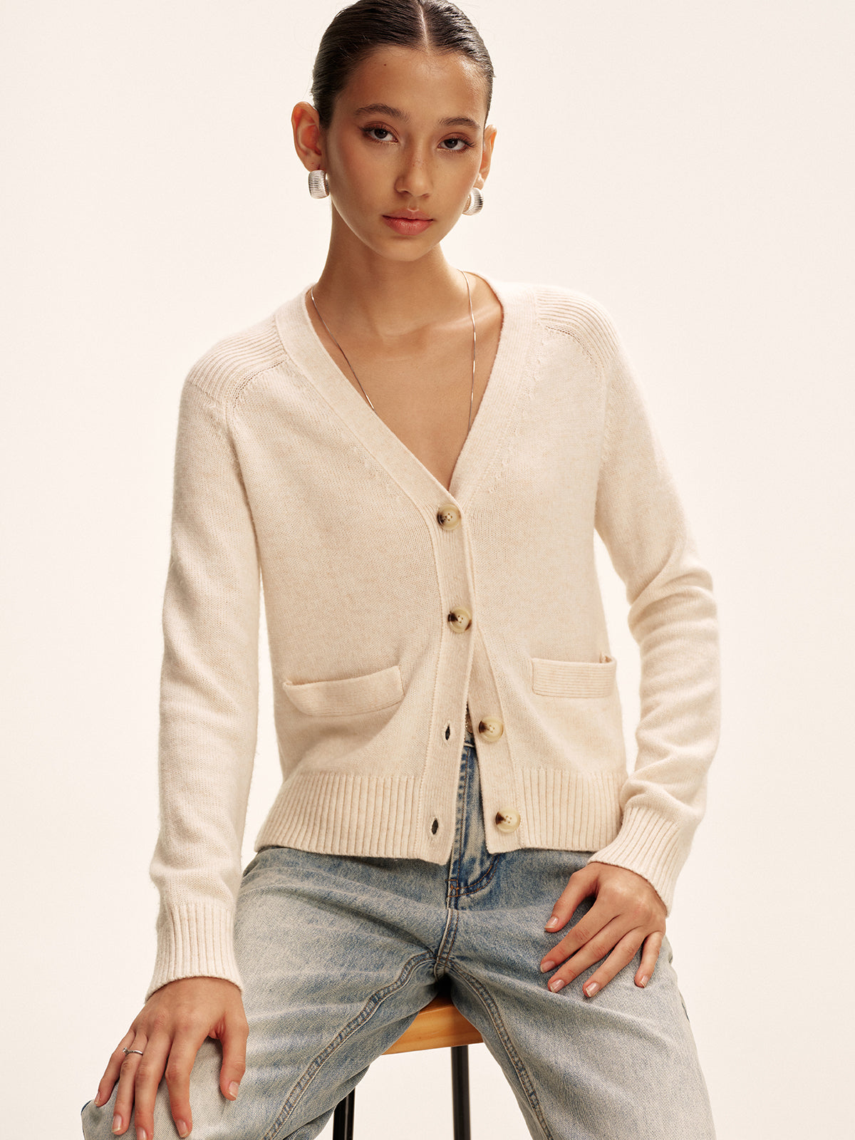 V-Neck Wool Blend Cardigan-Massicos